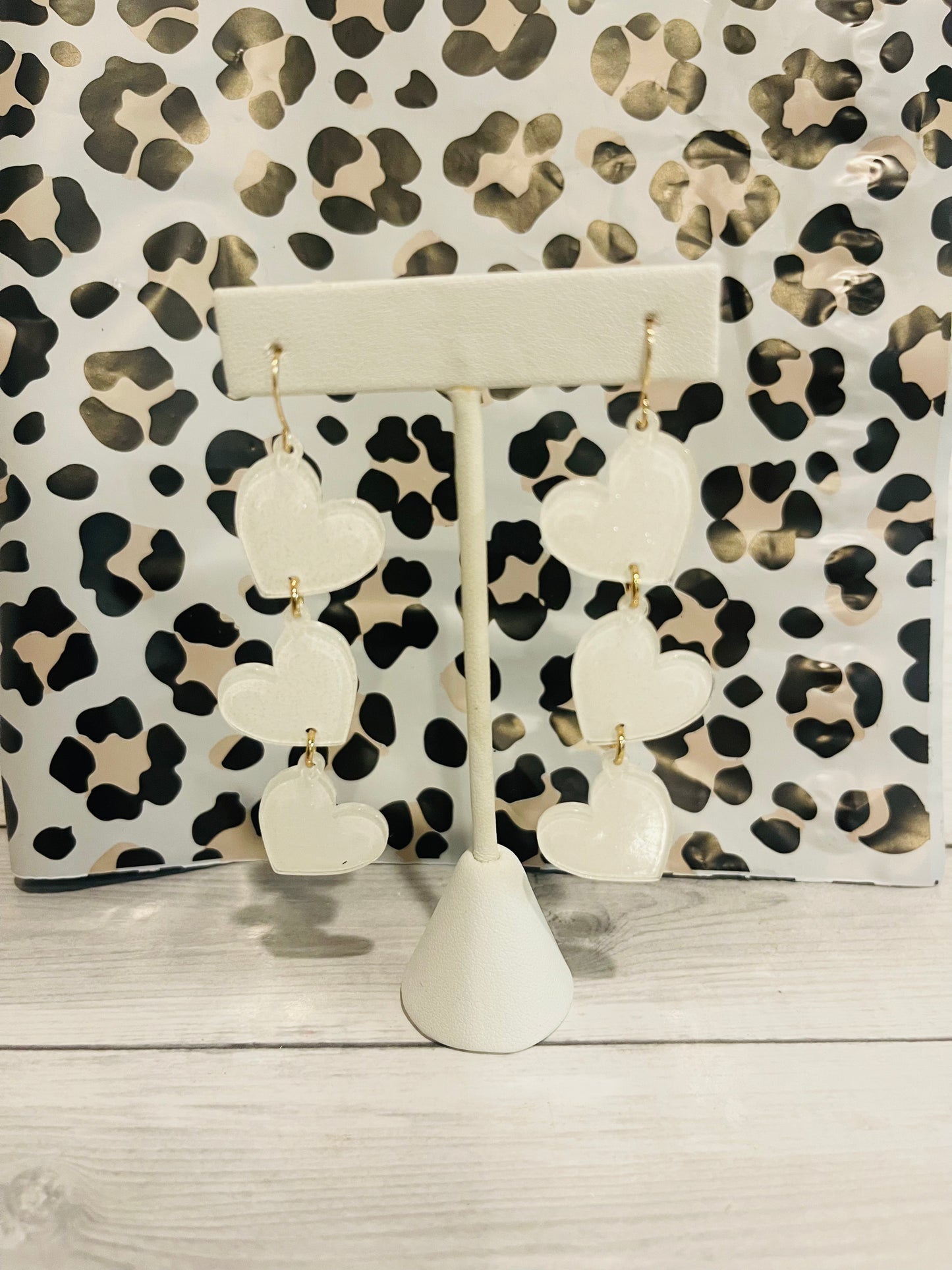 White Triple Heart Earrings