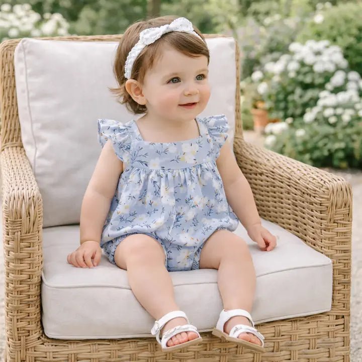 Blue Floral Bubble Romper - Ballyhoo Boutique and Gift