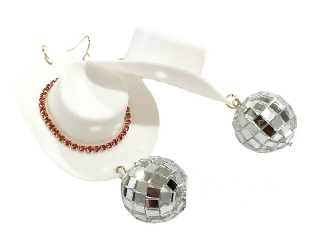 Cowboy Hat & Disco Ball Earring - Ballyhoo Boutique and Gift