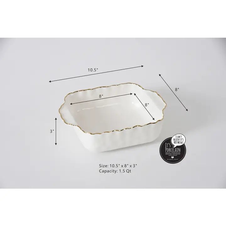 8x8 Gold Rim Square Baking Dish - Ballyhoo Boutique and Gift