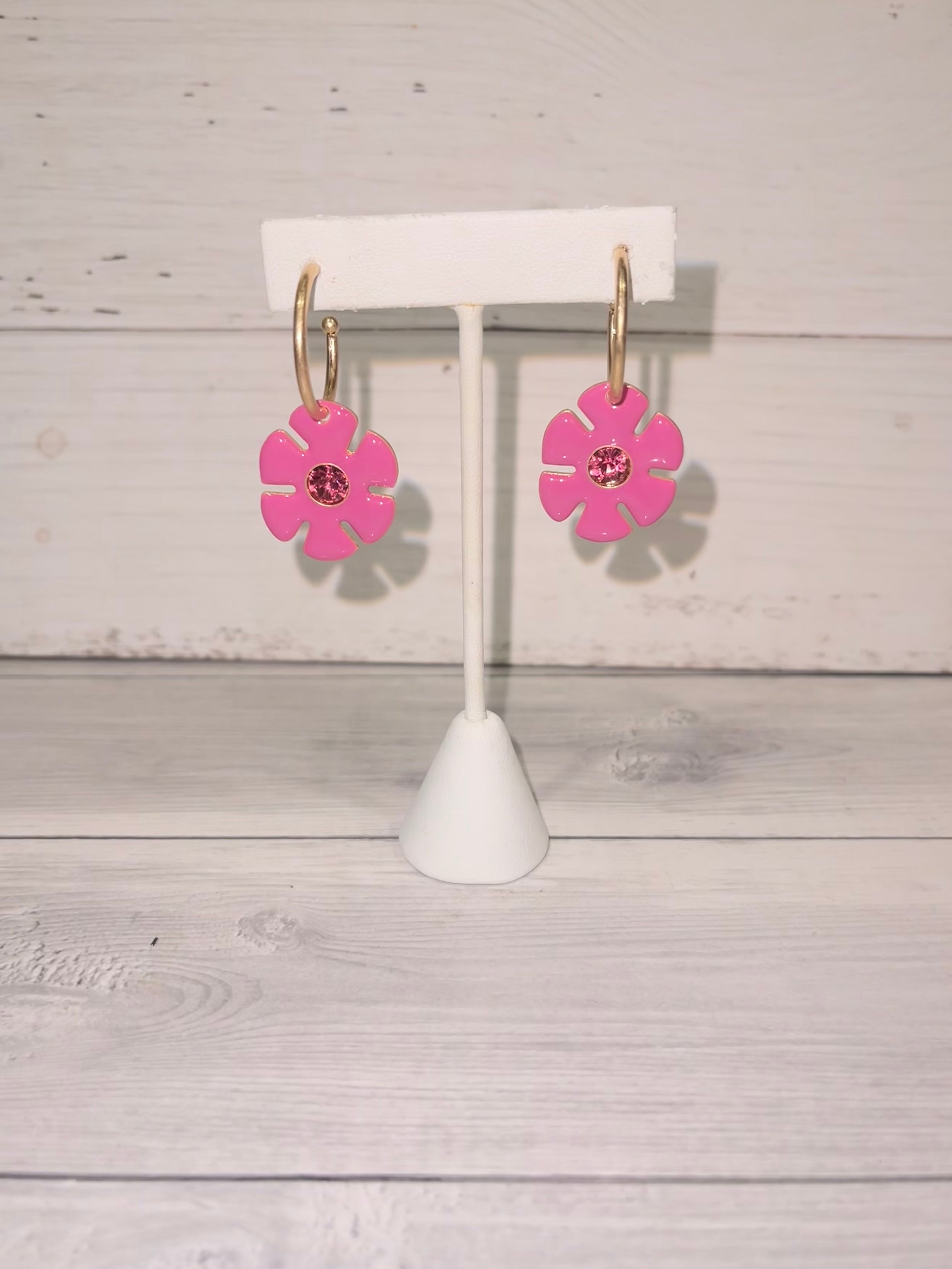 Flower Drop Hoop Earrings