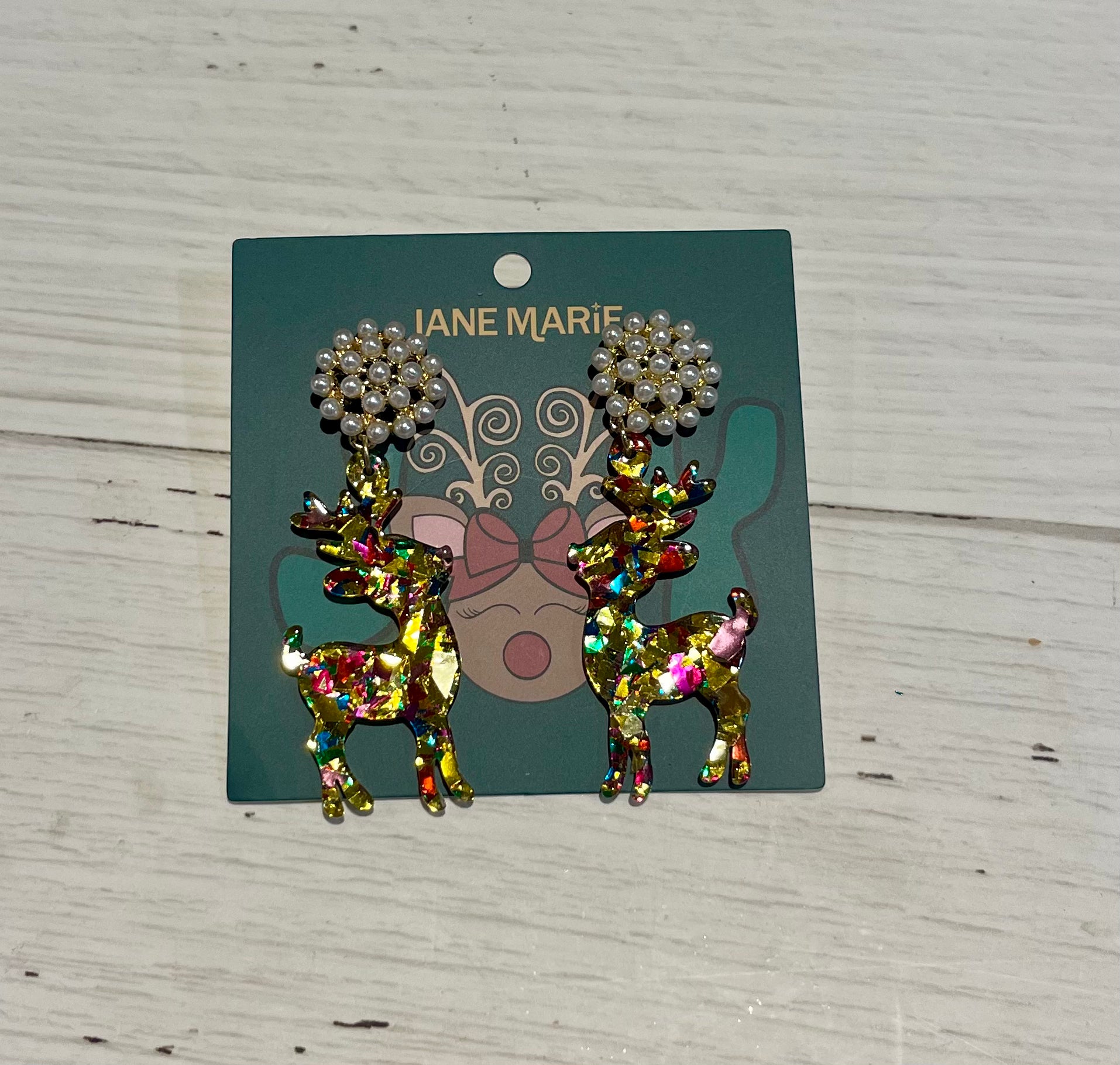 Pearl Drop Reindeer Earrings