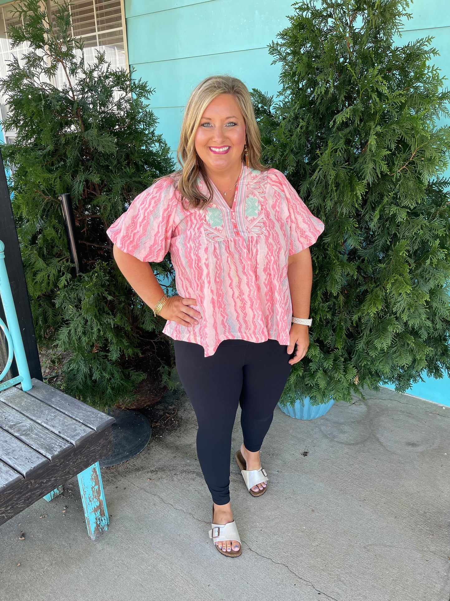 Pink Aztec Detail Top
