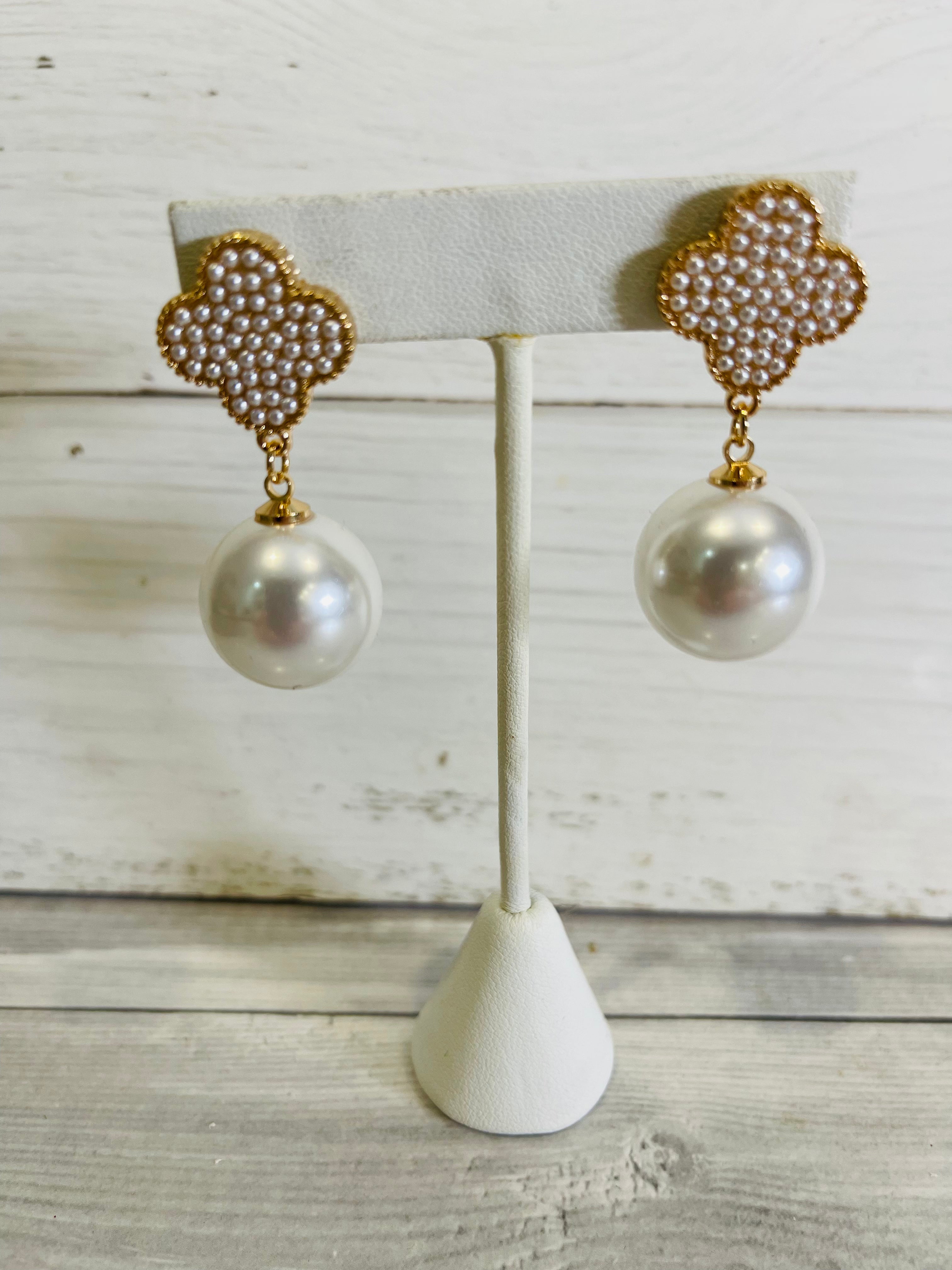 Clover Pearl Drop Earrings