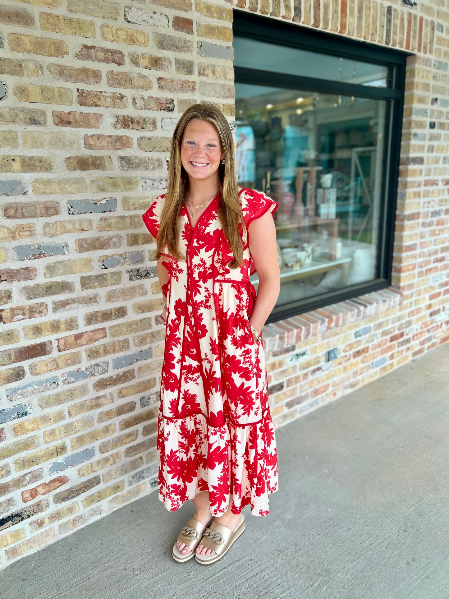 Red Botanical Classic Dress