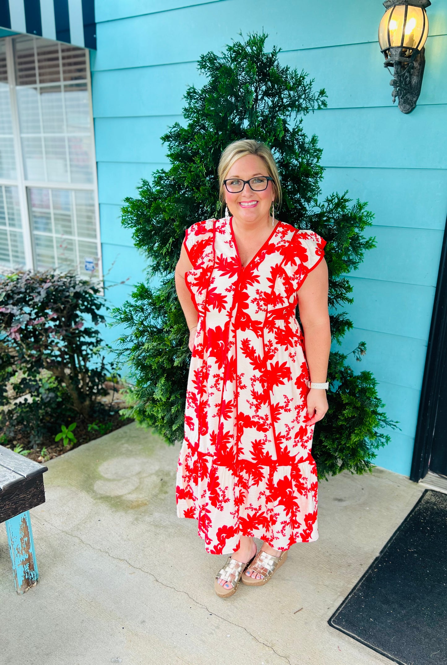 Red Botanical Classic Dress