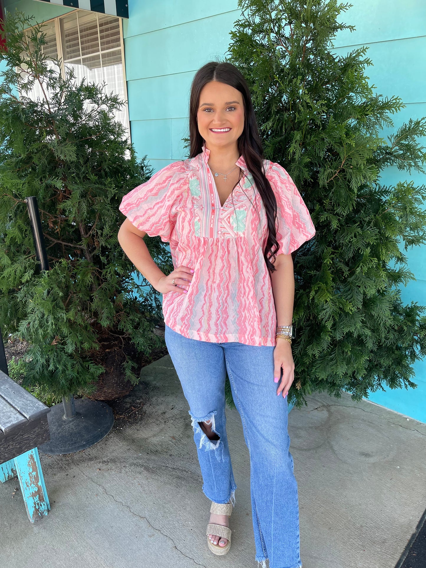 Pink Aztec Detail Top