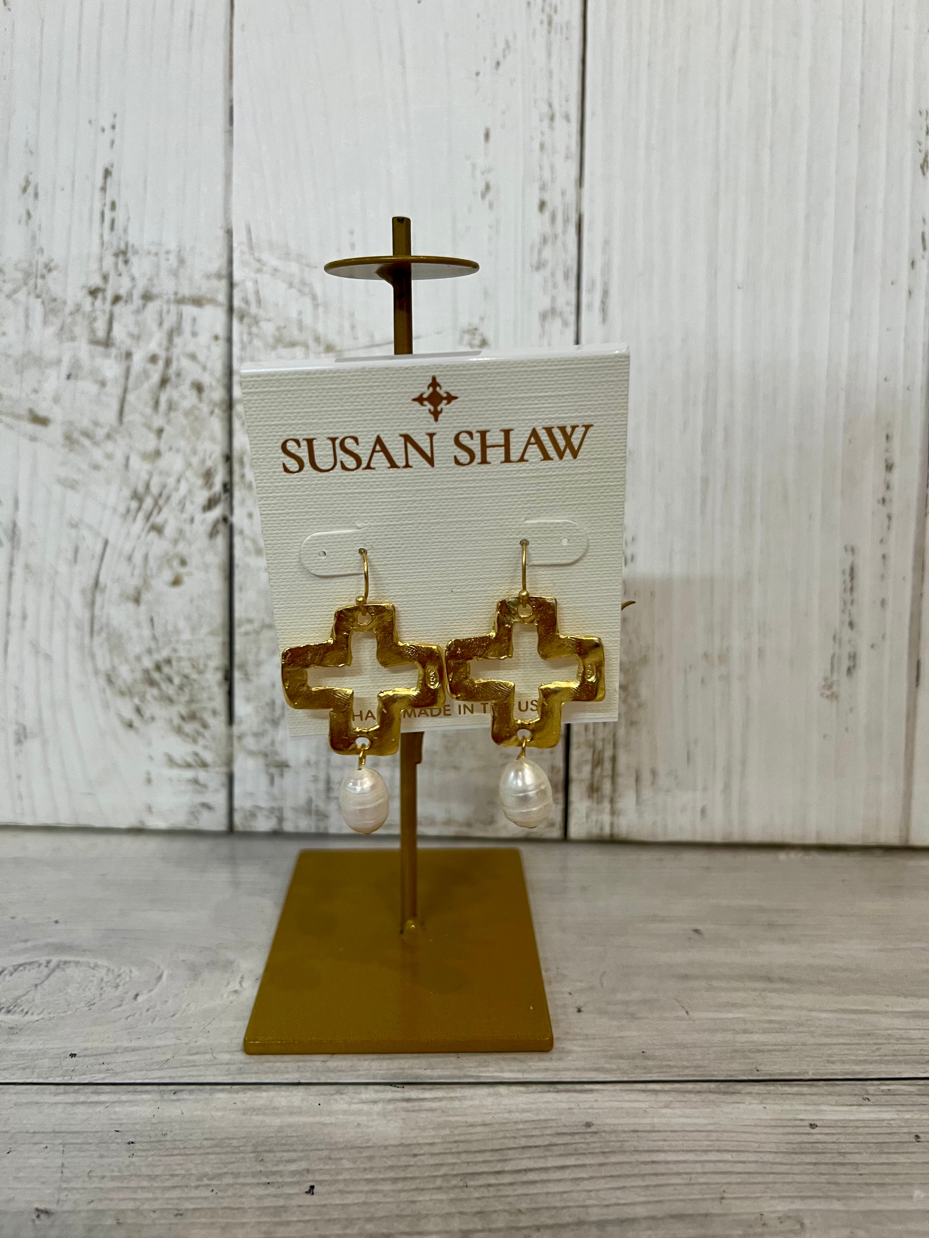 Open Cross Pearl Earring