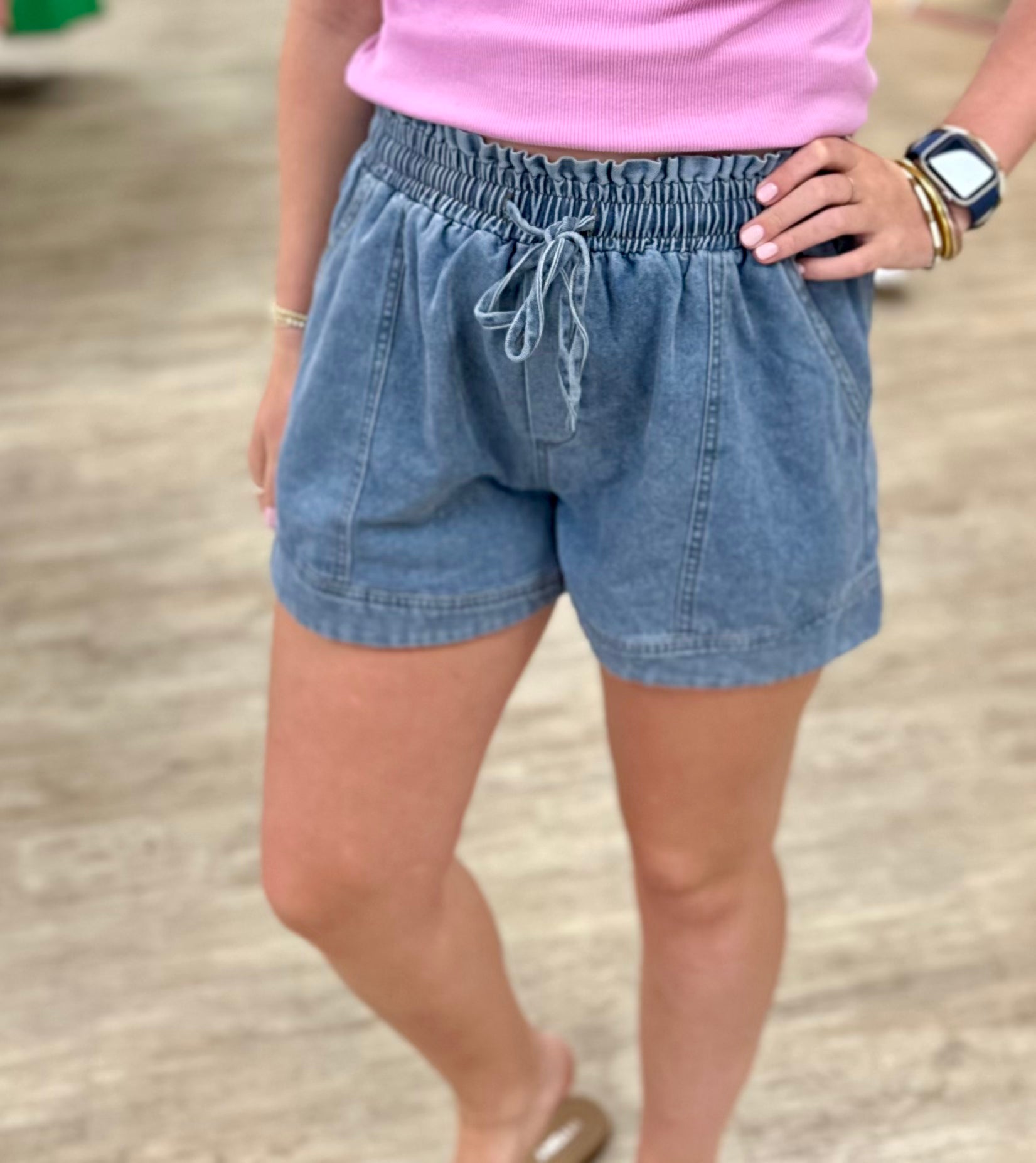 Denim High Waist Pull On Shorts