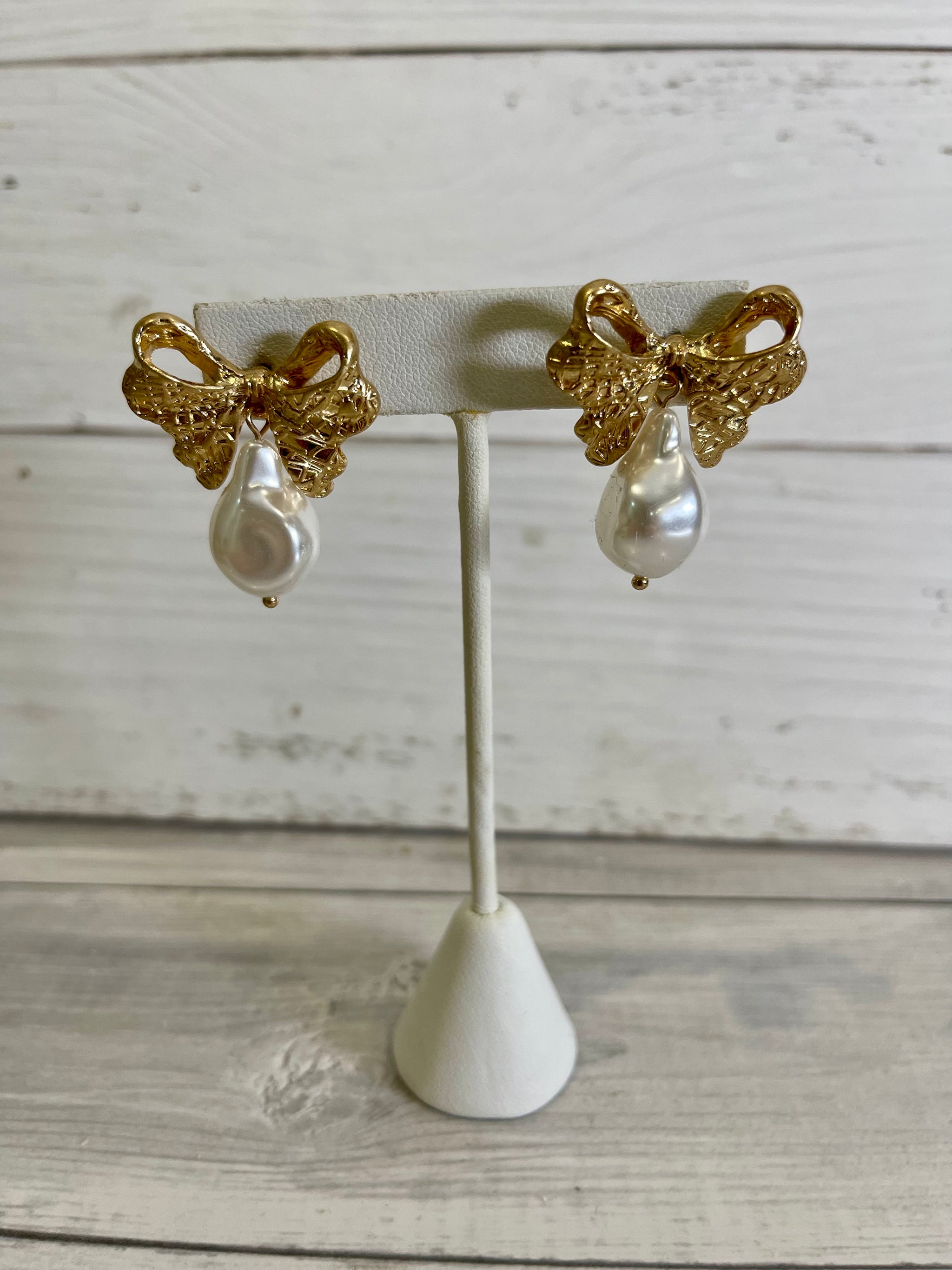 Bow Drop Pearl Earrings