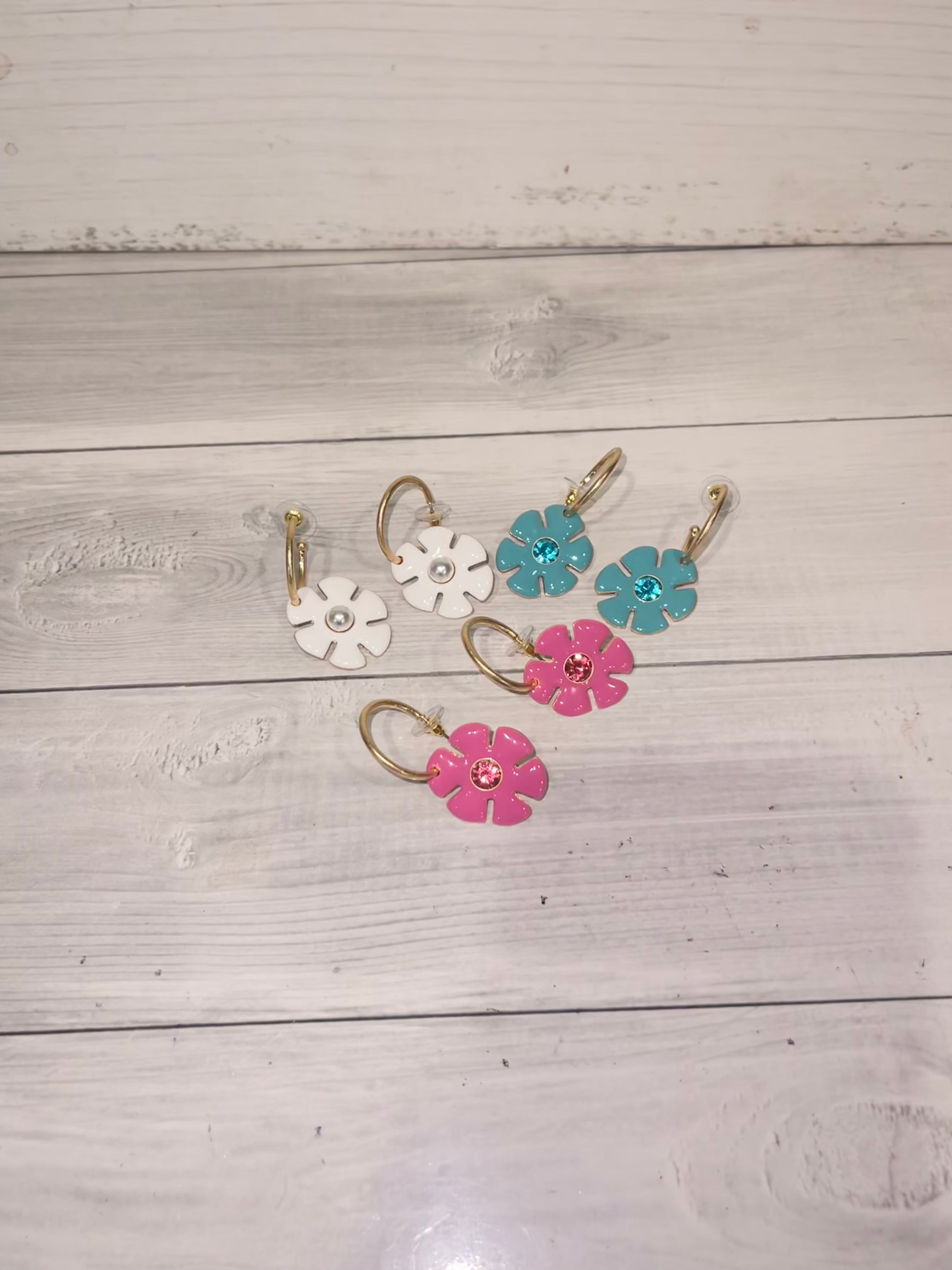 Flower Drop Hoop Earrings