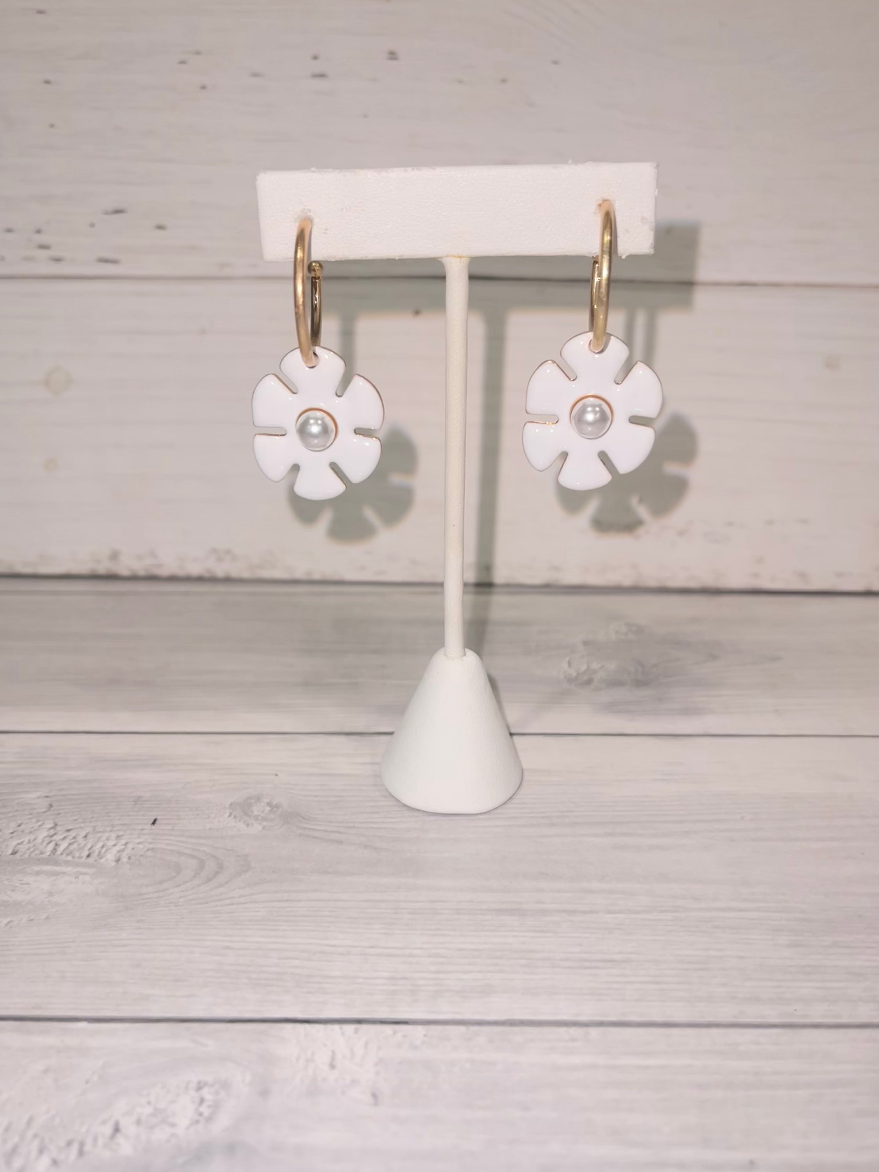 Flower Drop Hoop Earrings