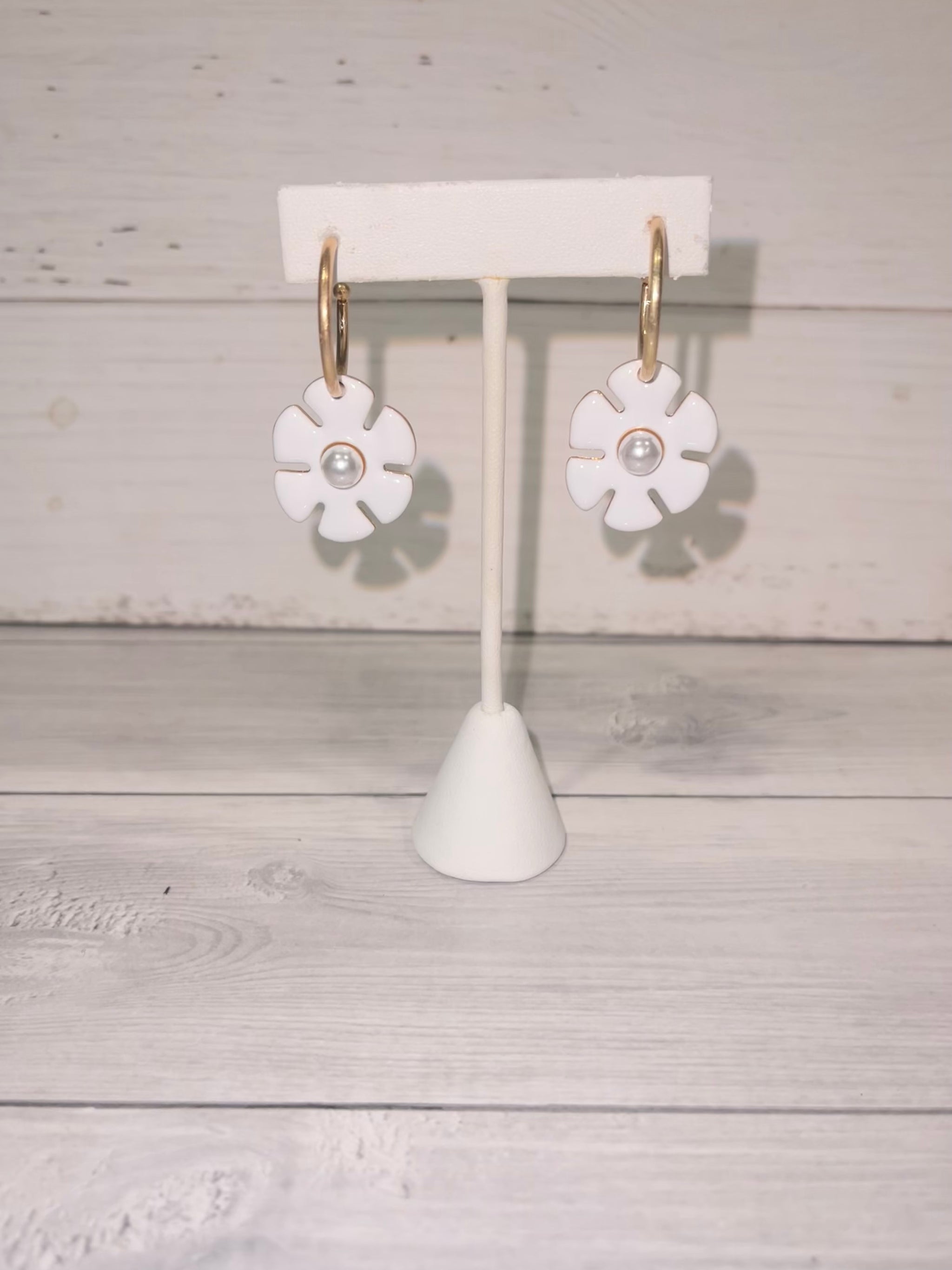 Flower Drop Hoop Earrings