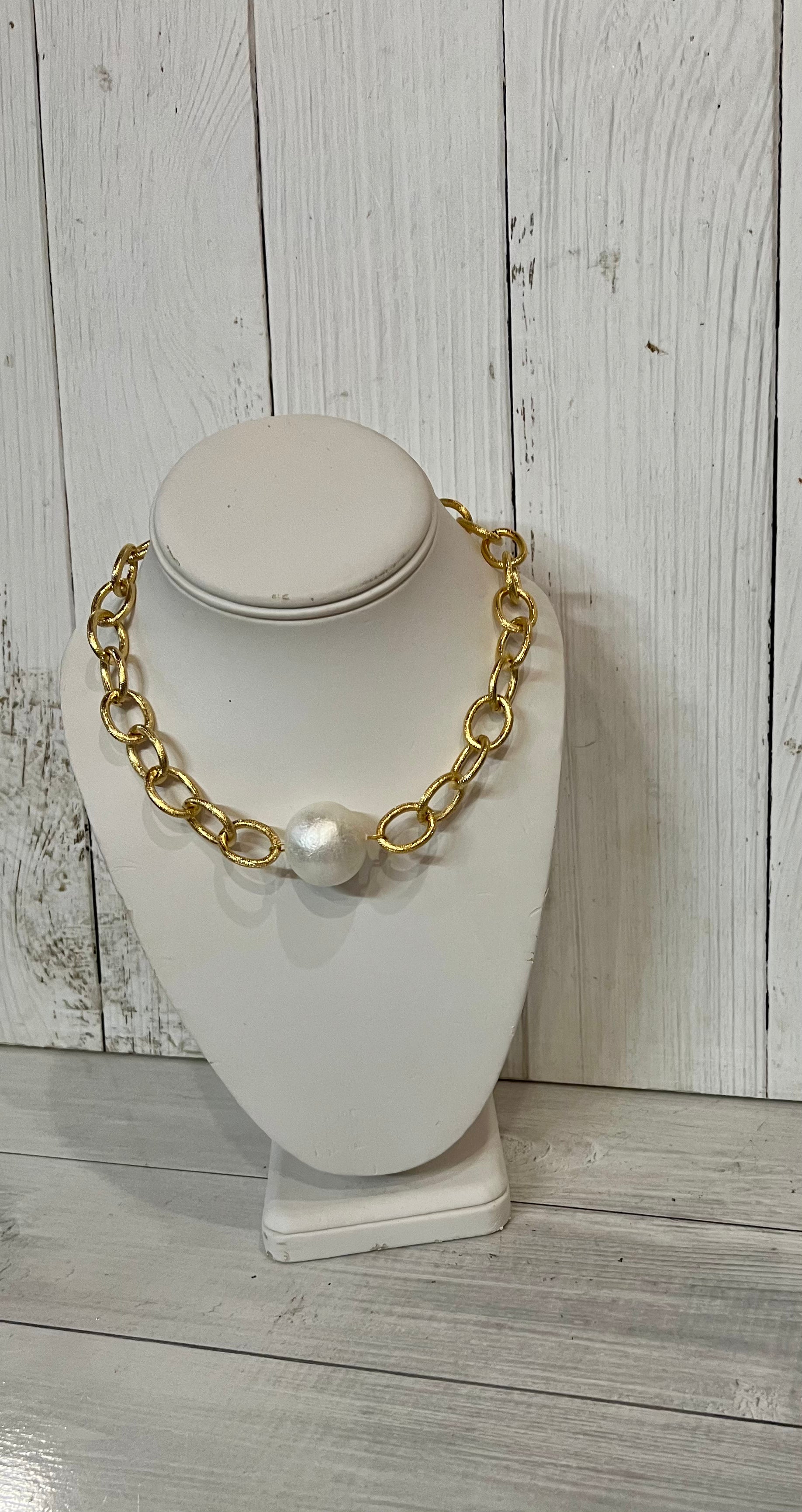 Gold Chain w/ Cotton Pearl Necklace