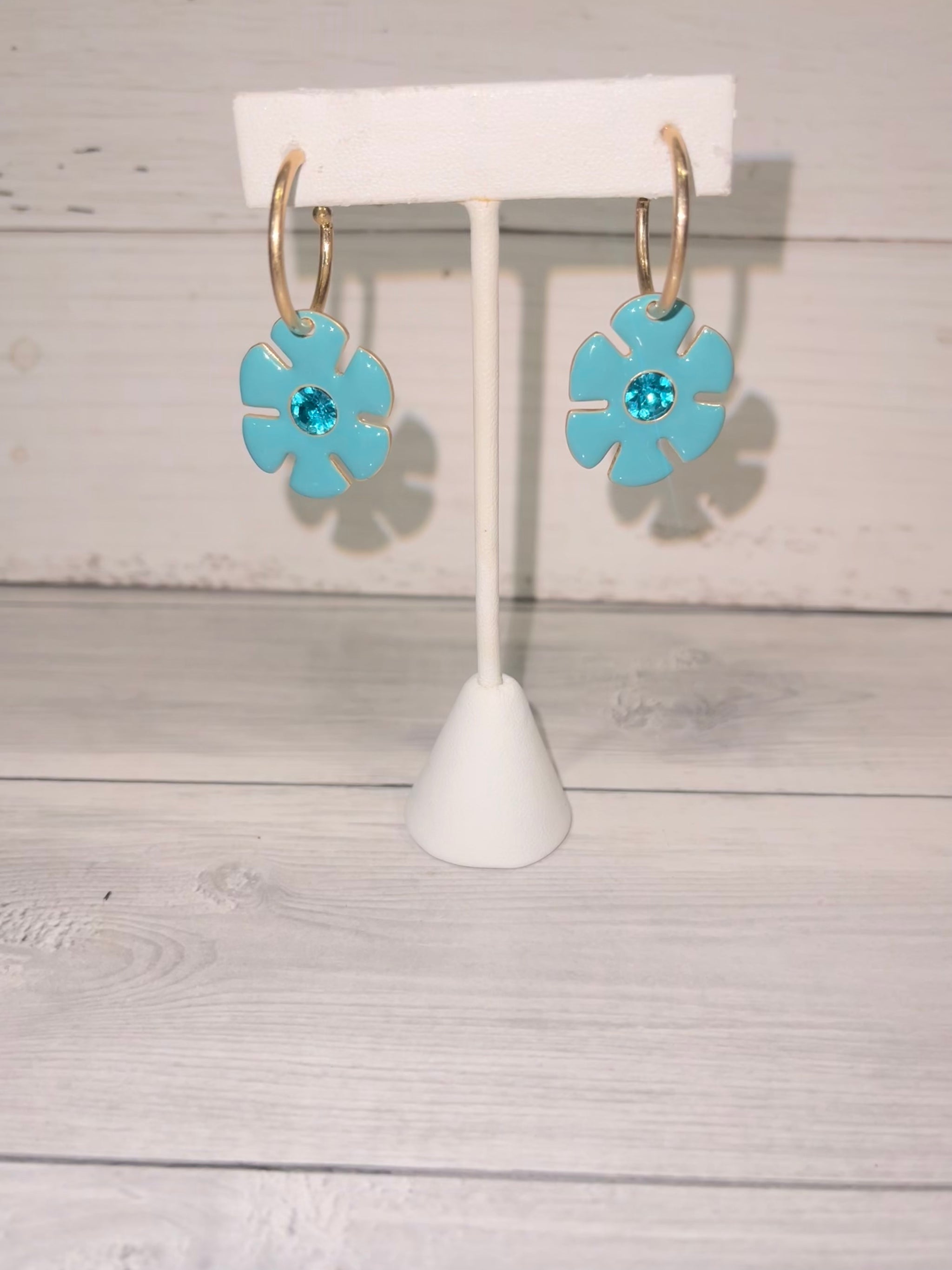 Flower Drop Hoop Earrings