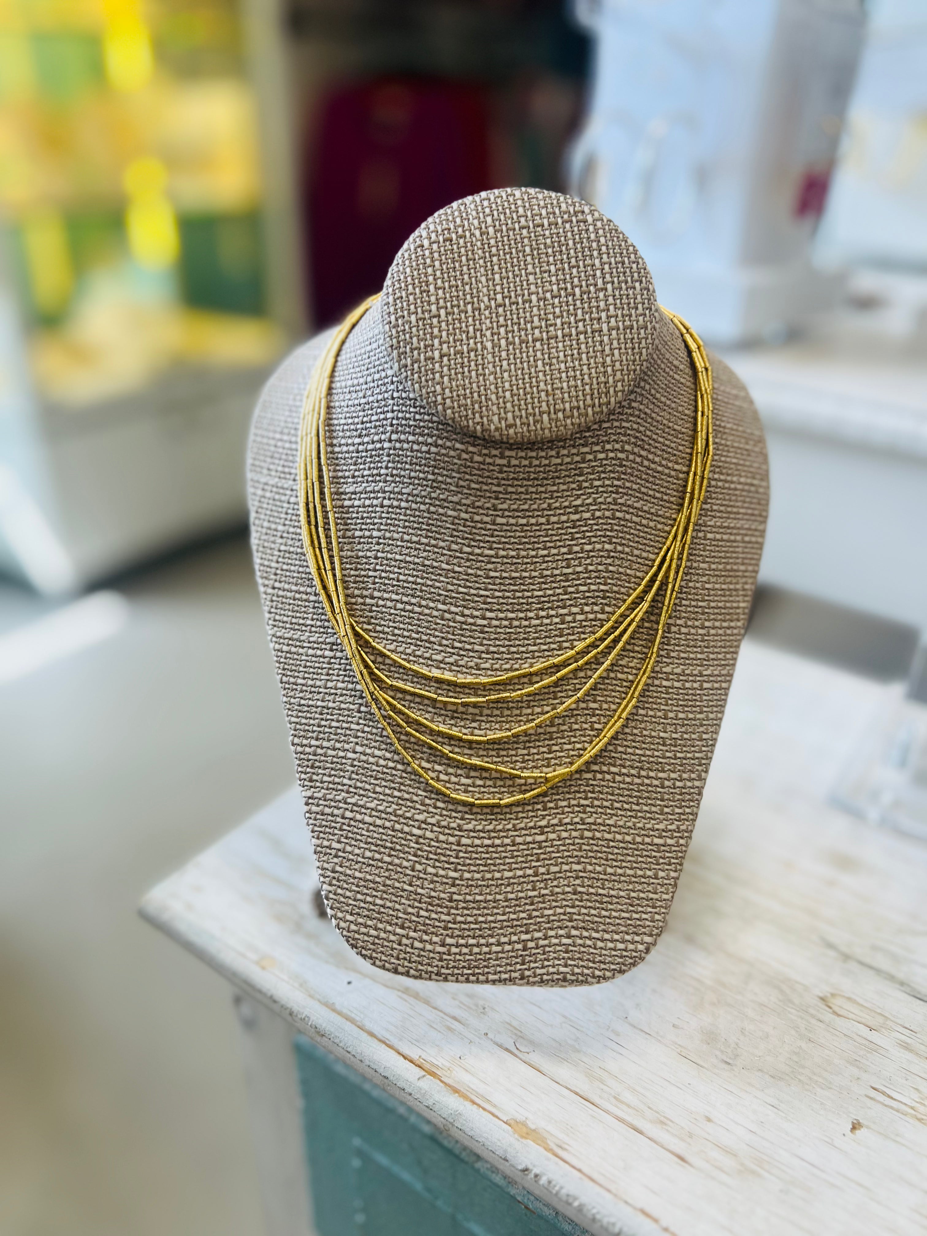 18k Gold Cylinder Beads Necklace