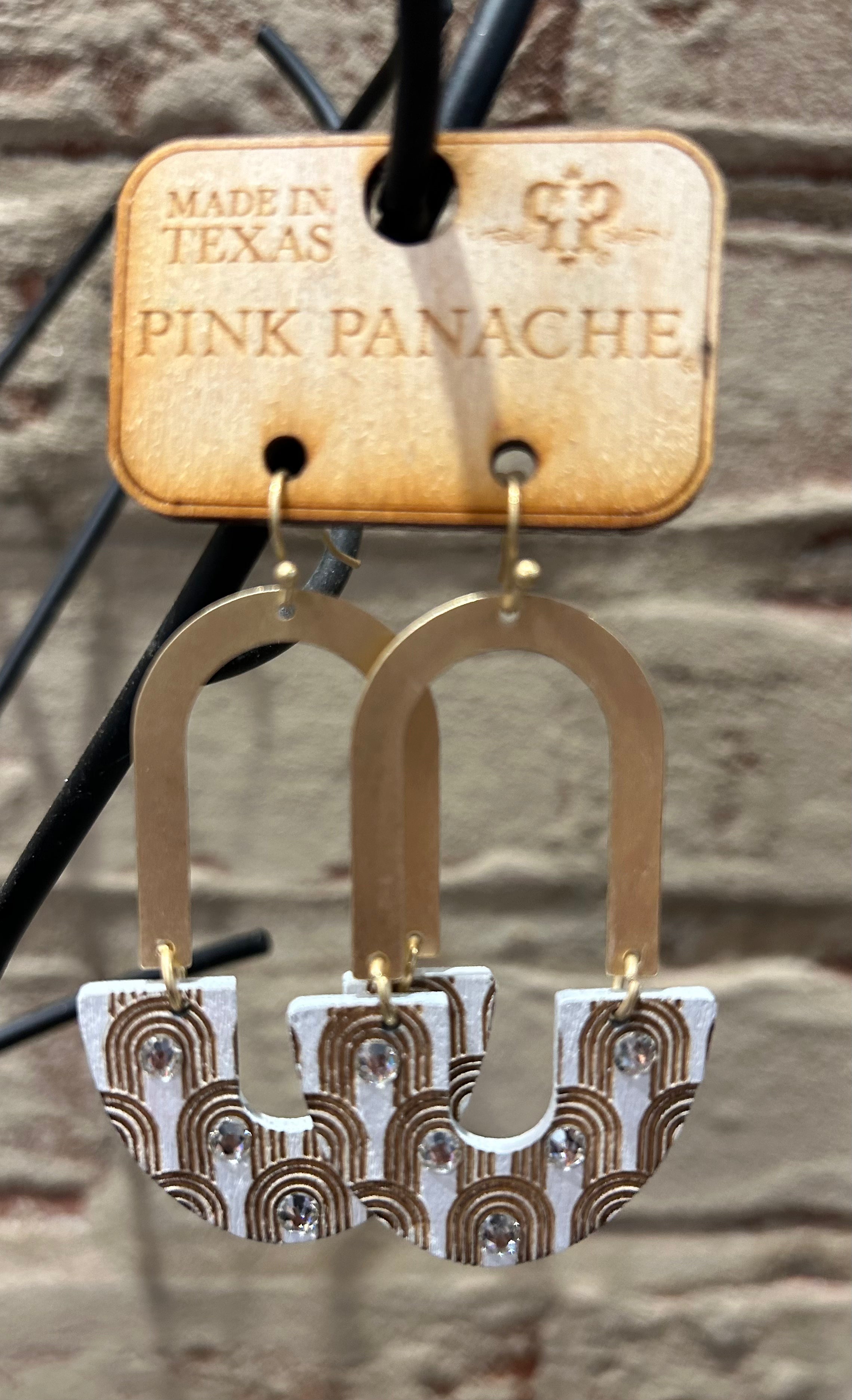 Gold Arch & White Half Circle Earrings