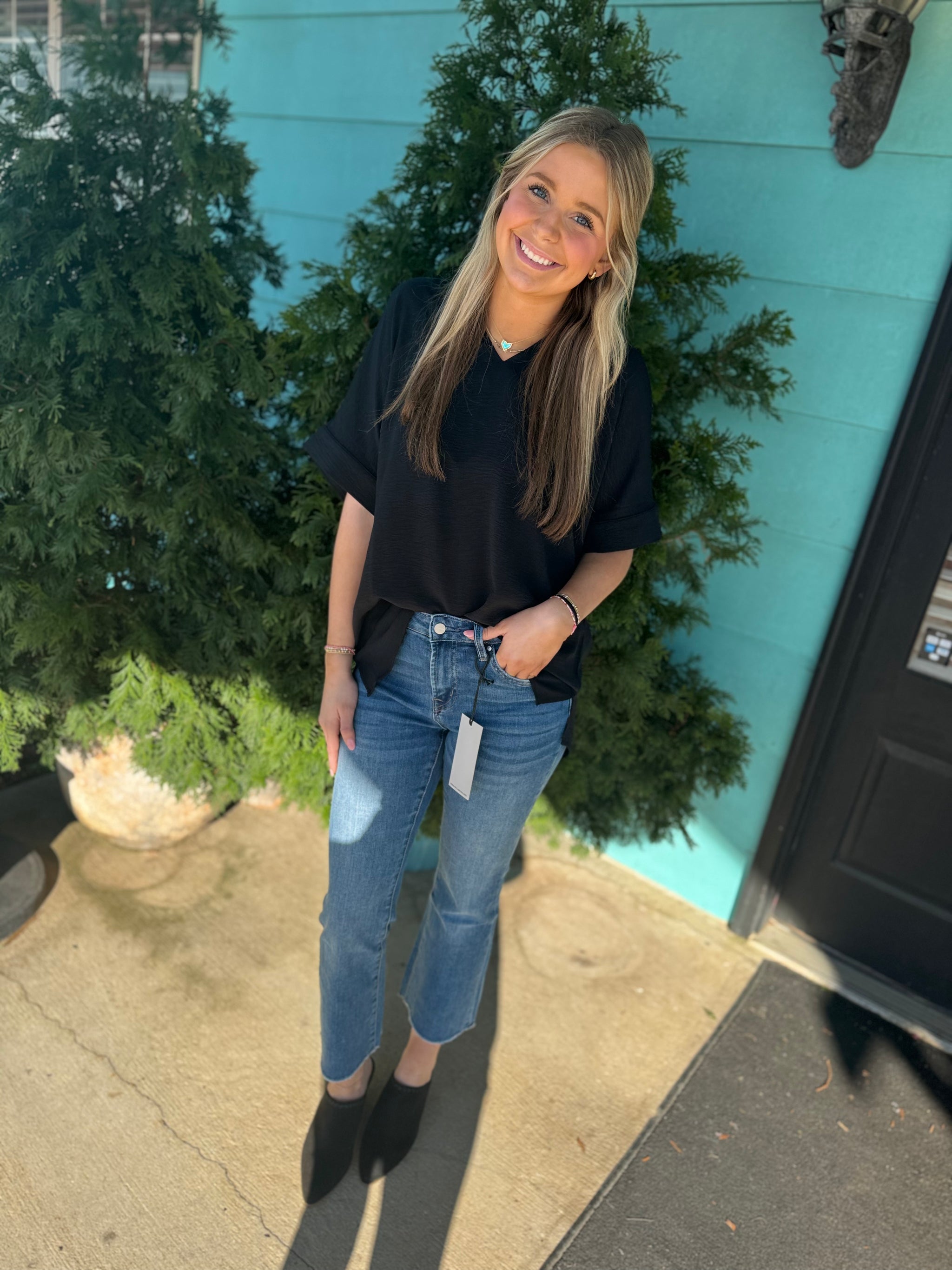 Mid Rise Boot Cut Crop