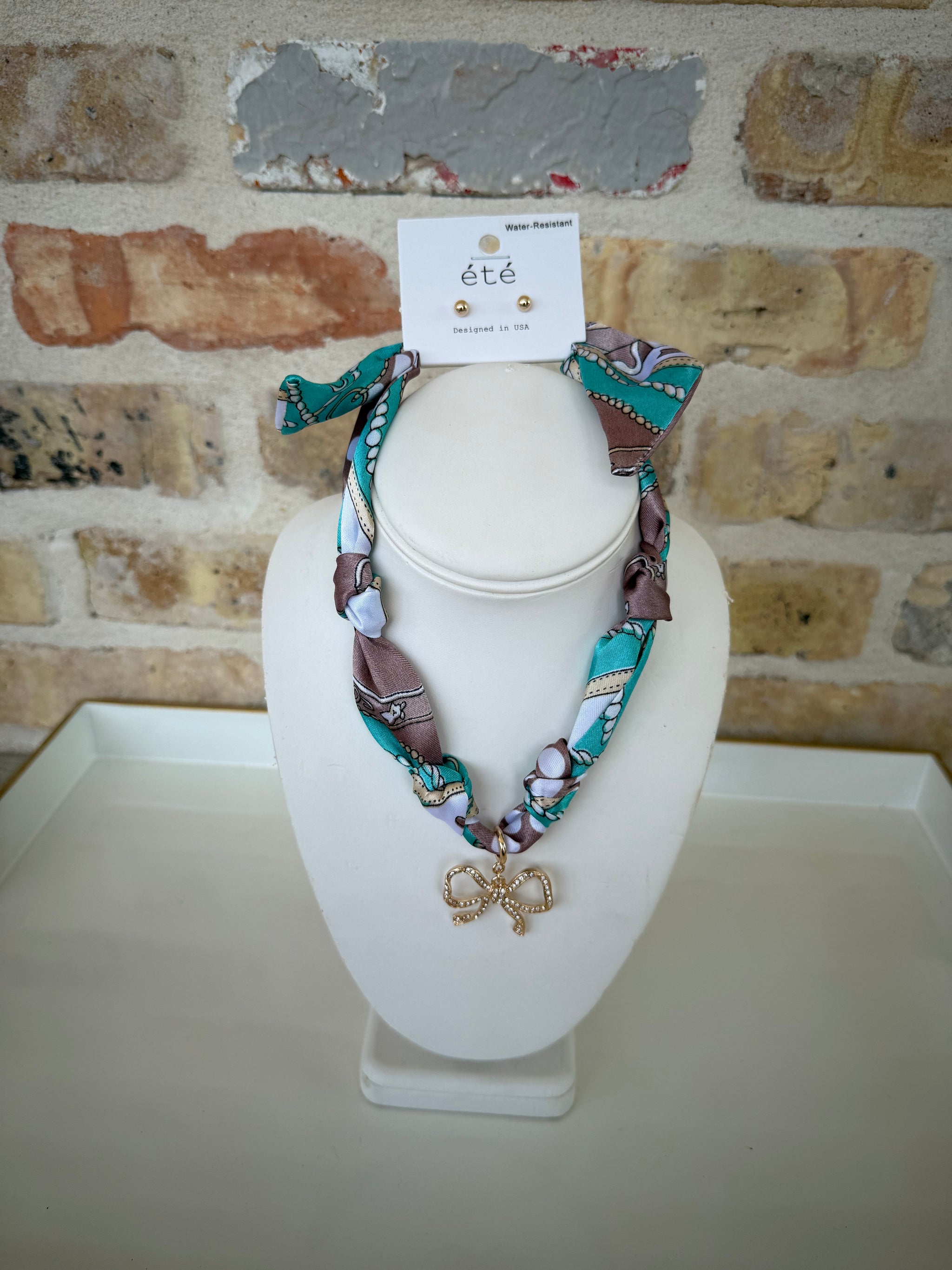 Scarf Necklace w/Rhinestone Bow