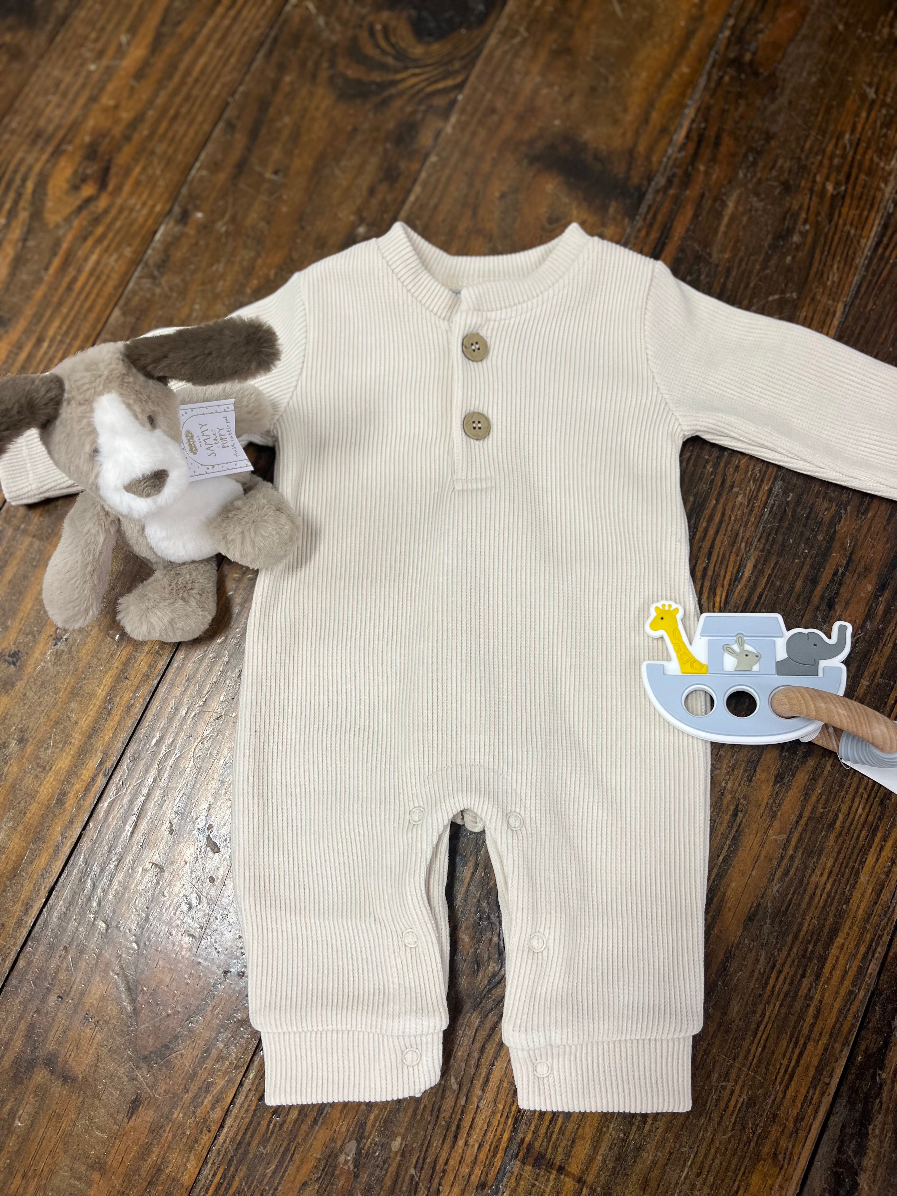 Boys Cream Romper w/Buttons