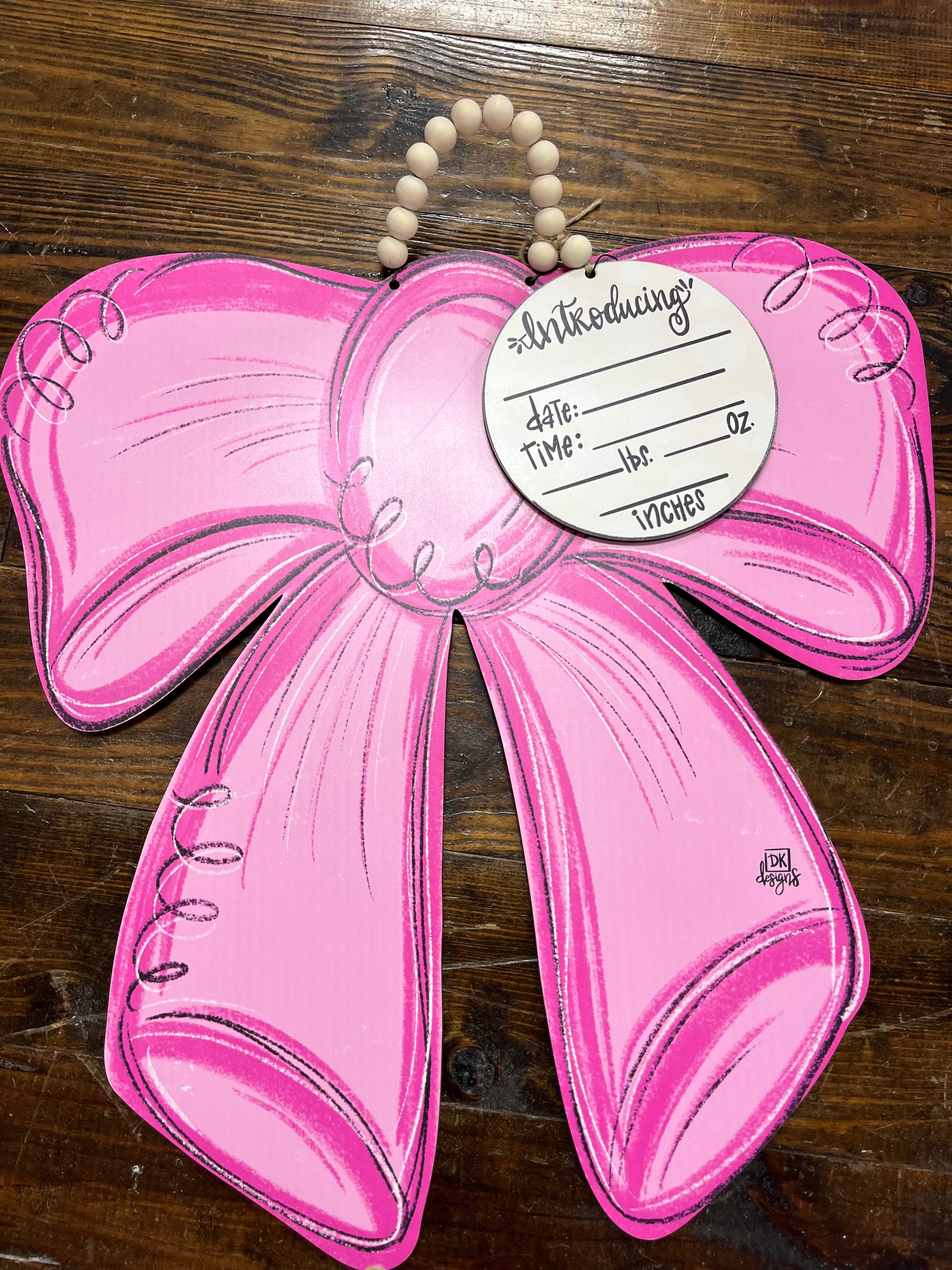 Pink Bow w/Baby Name Circle