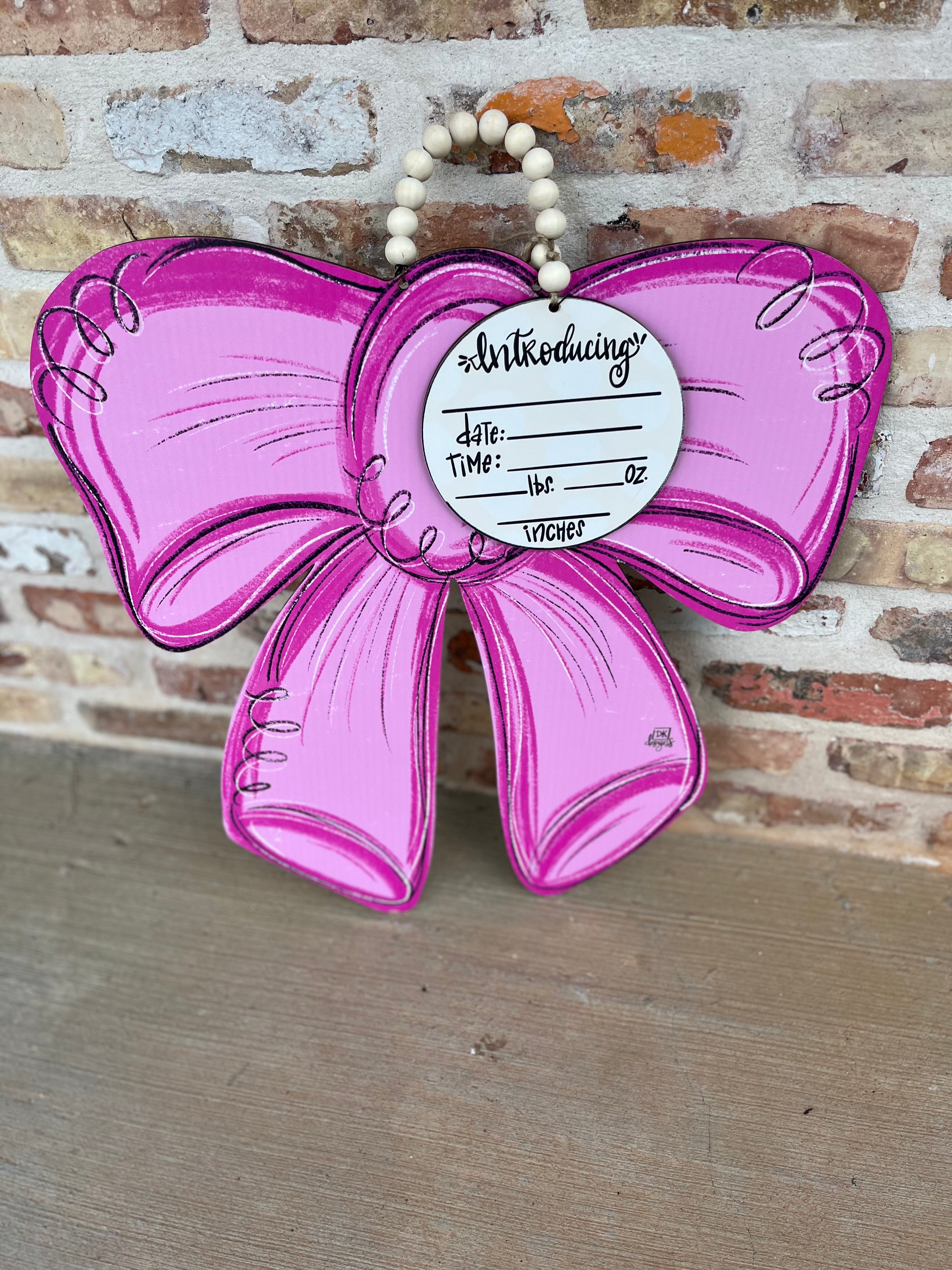 Pink Bow w/Baby Name Circle