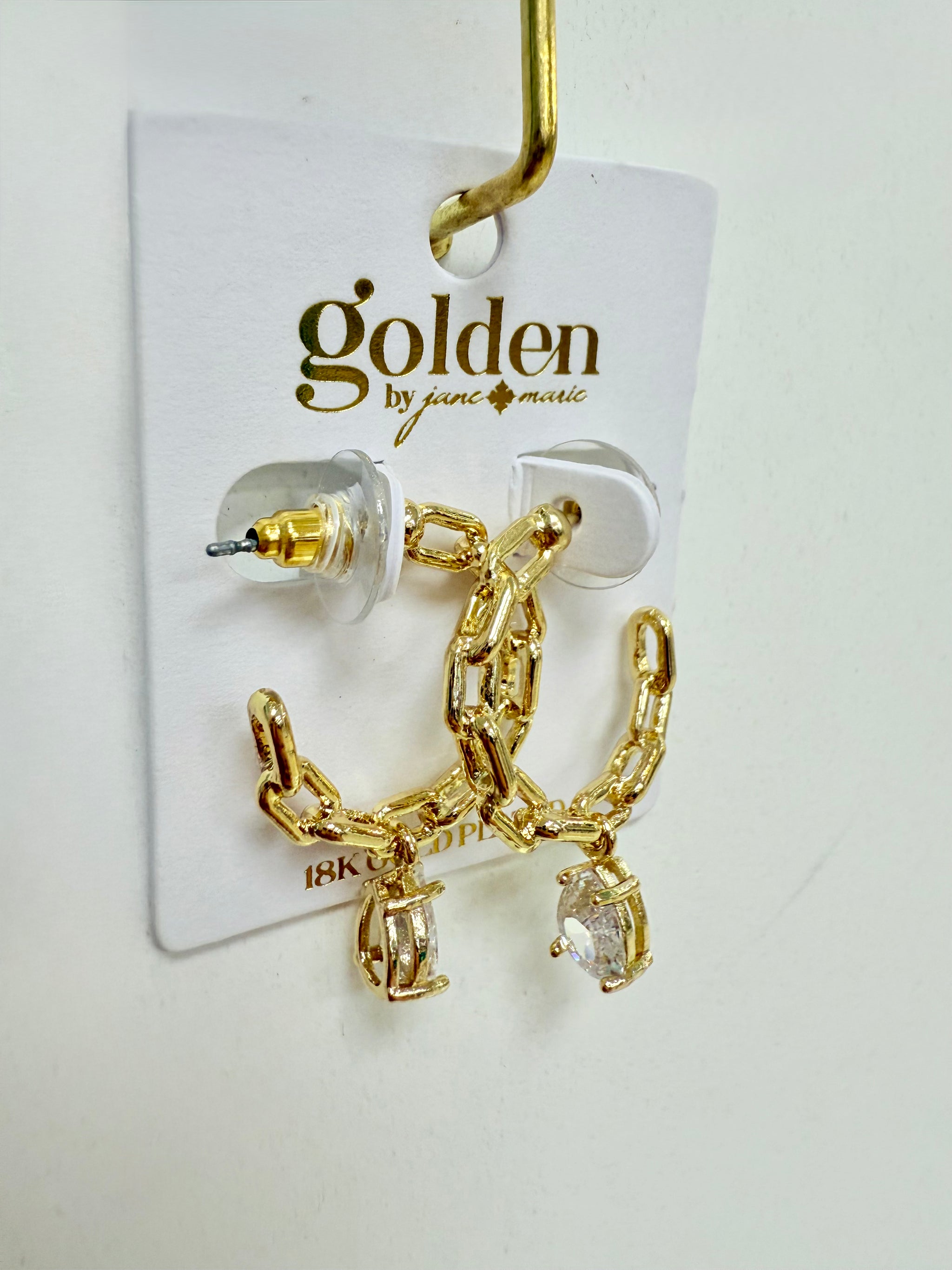 Chain Hoop Earring w/Crystal