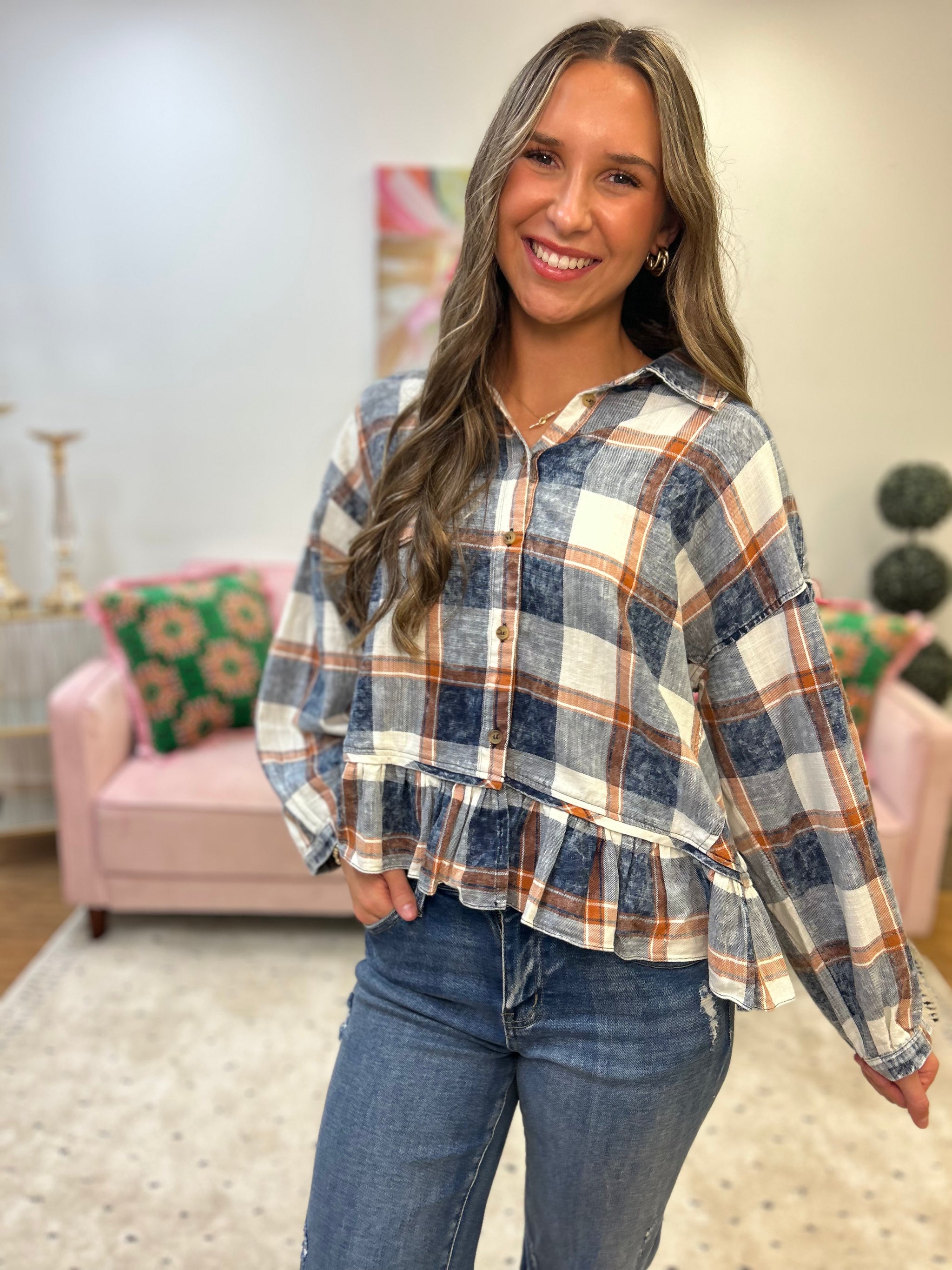 Peplum Plaid Top