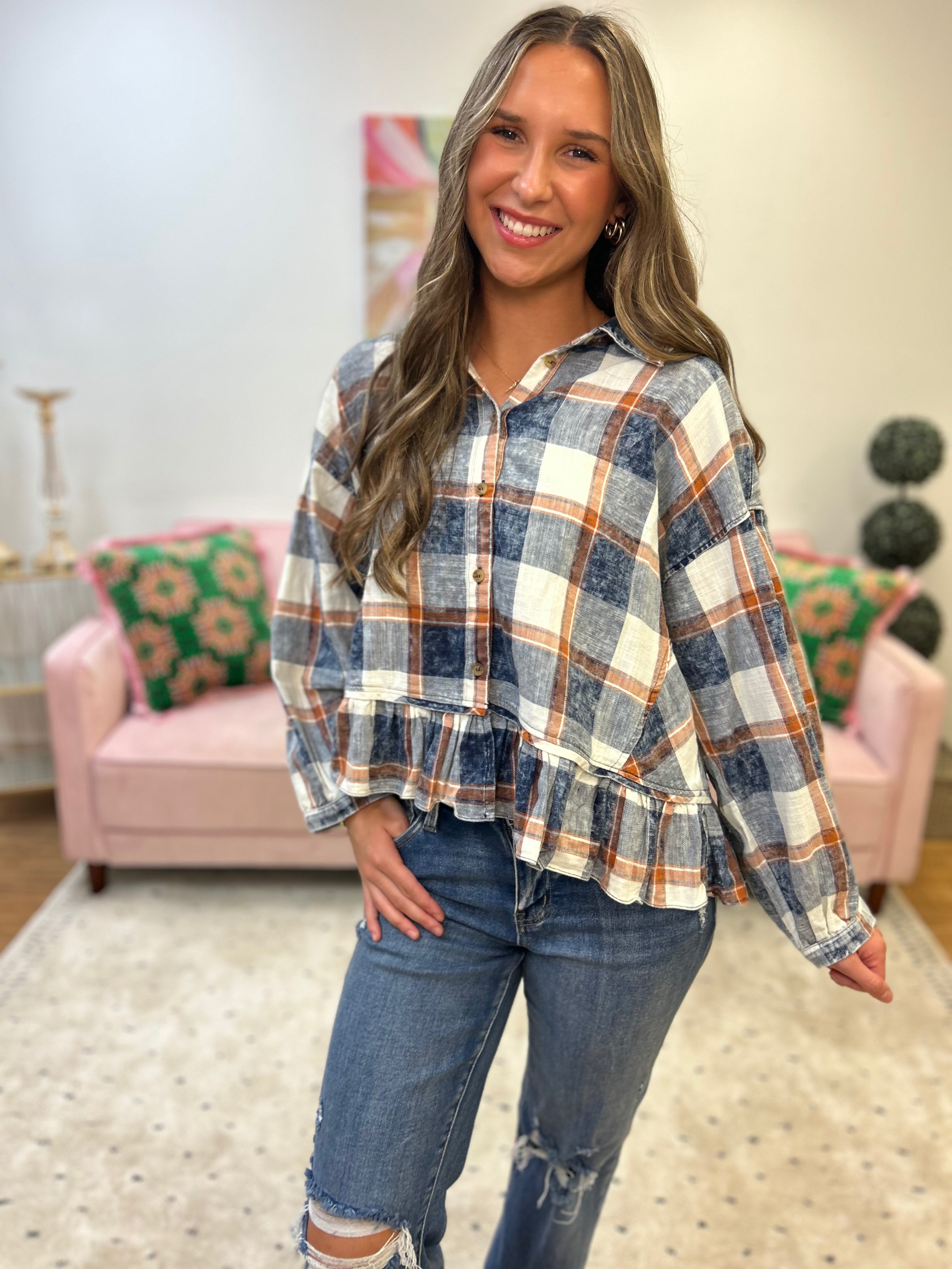 Peplum Plaid Top