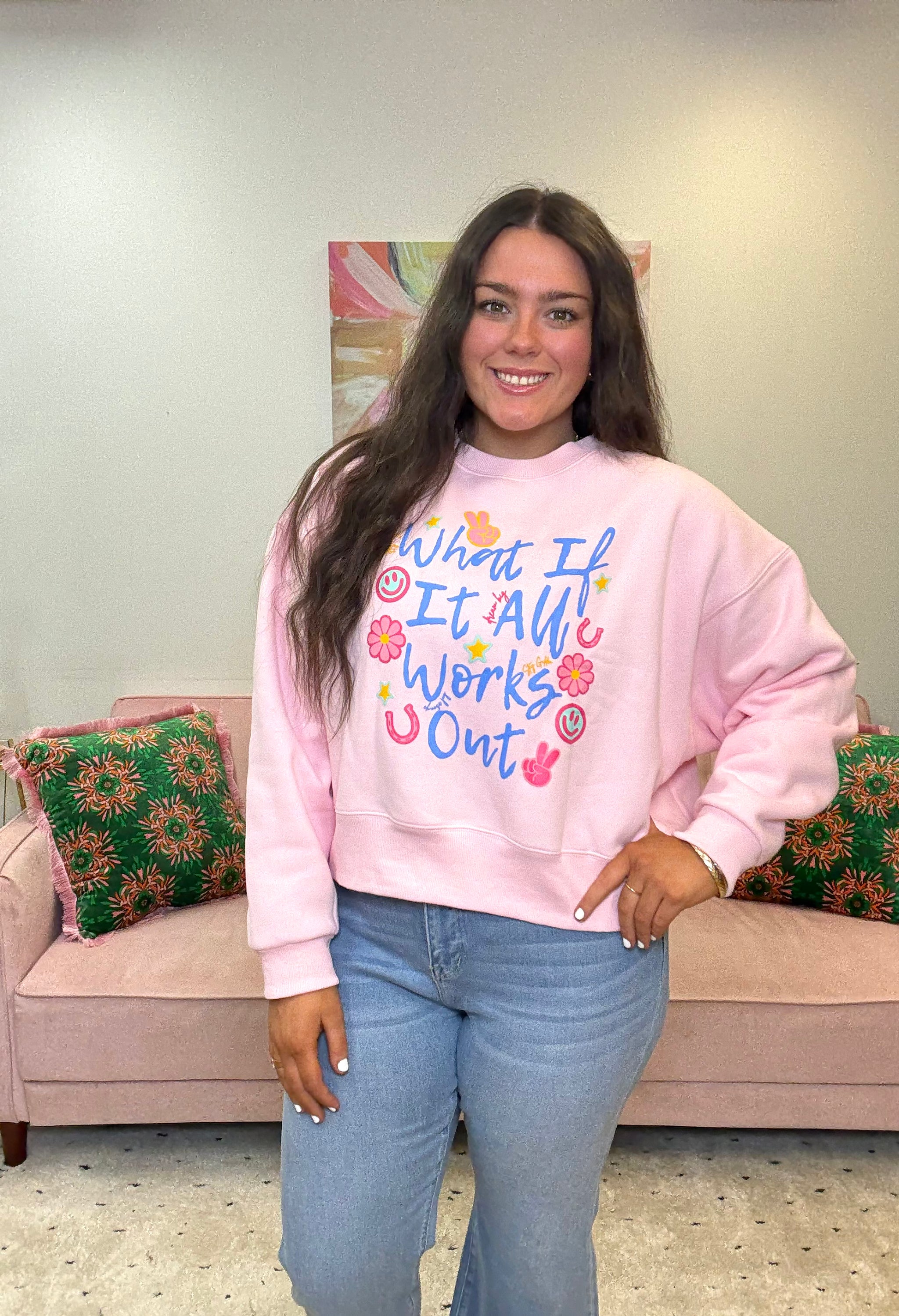 All Works Out Crop Pink Sweatshirt