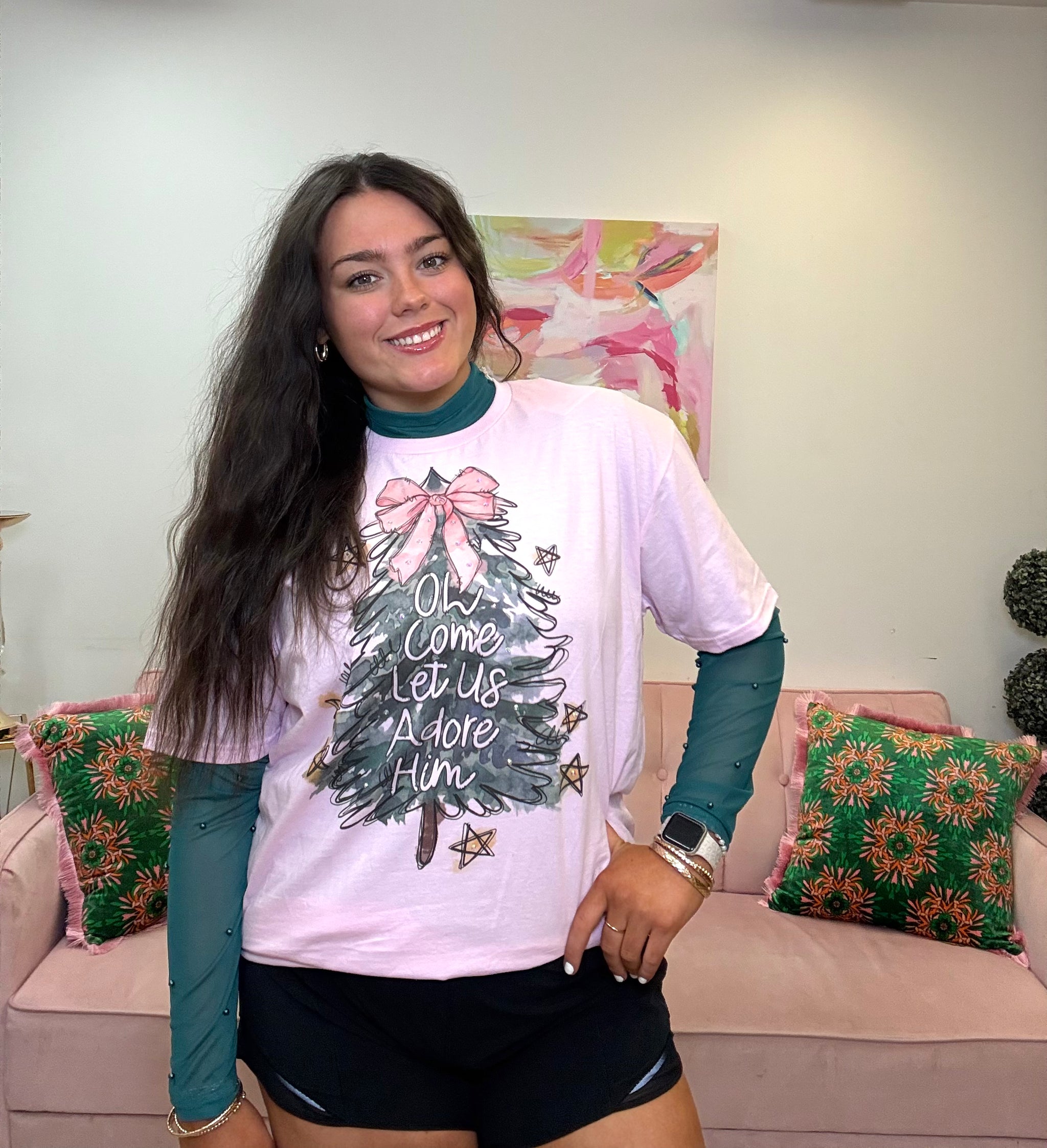 Green Mesh Pearl Top