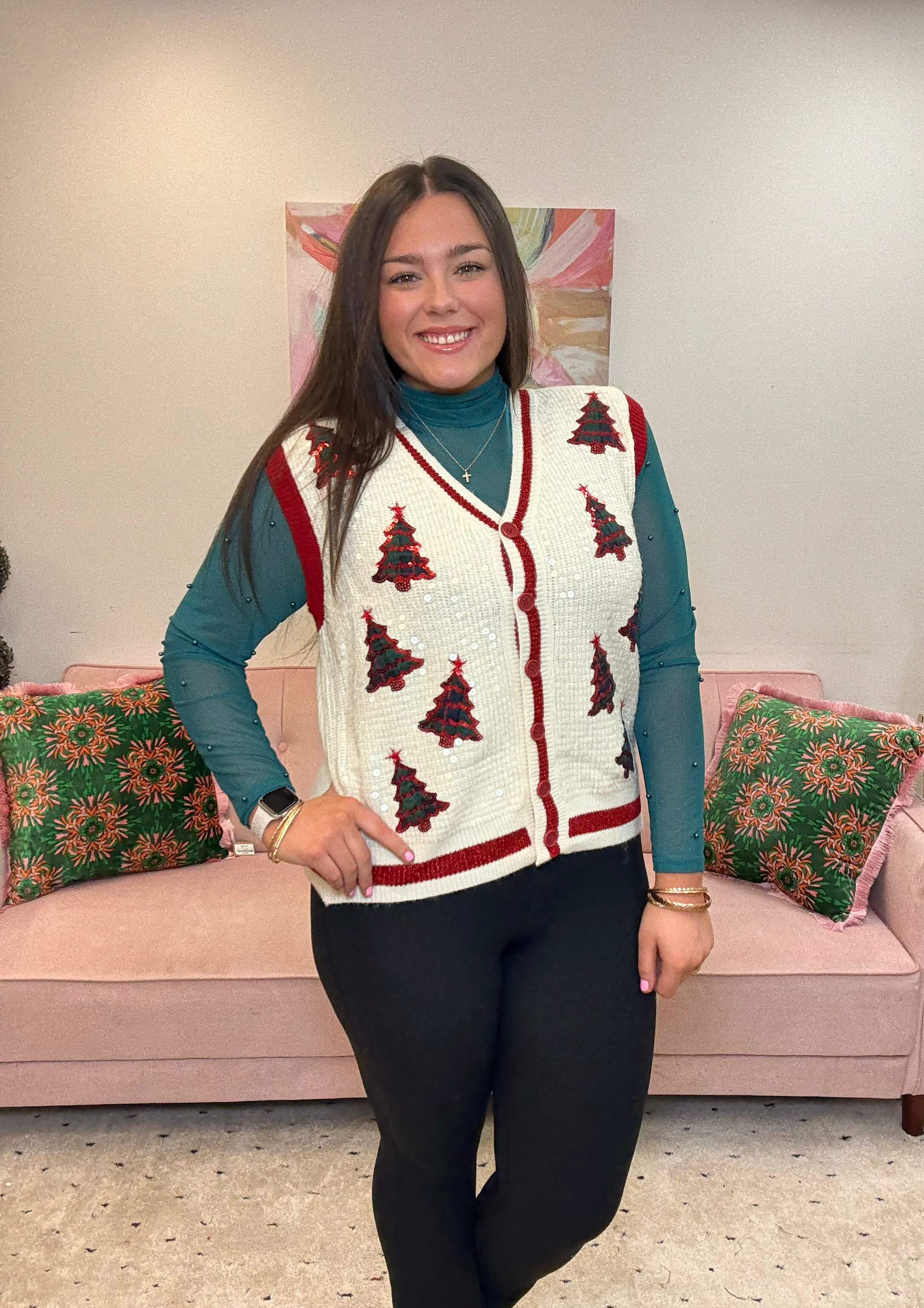 Sequin Trees Sweater Vest
