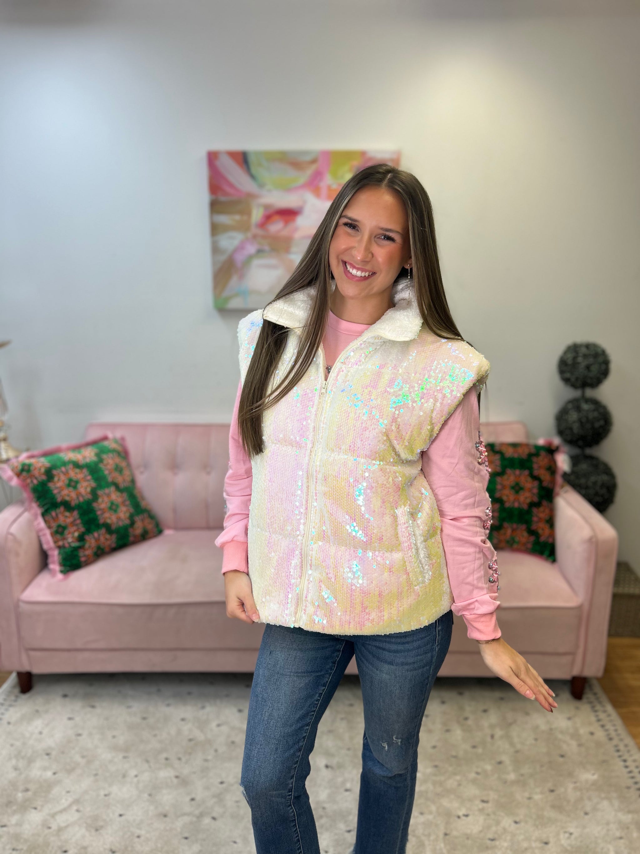 Sequin Puffer Vest