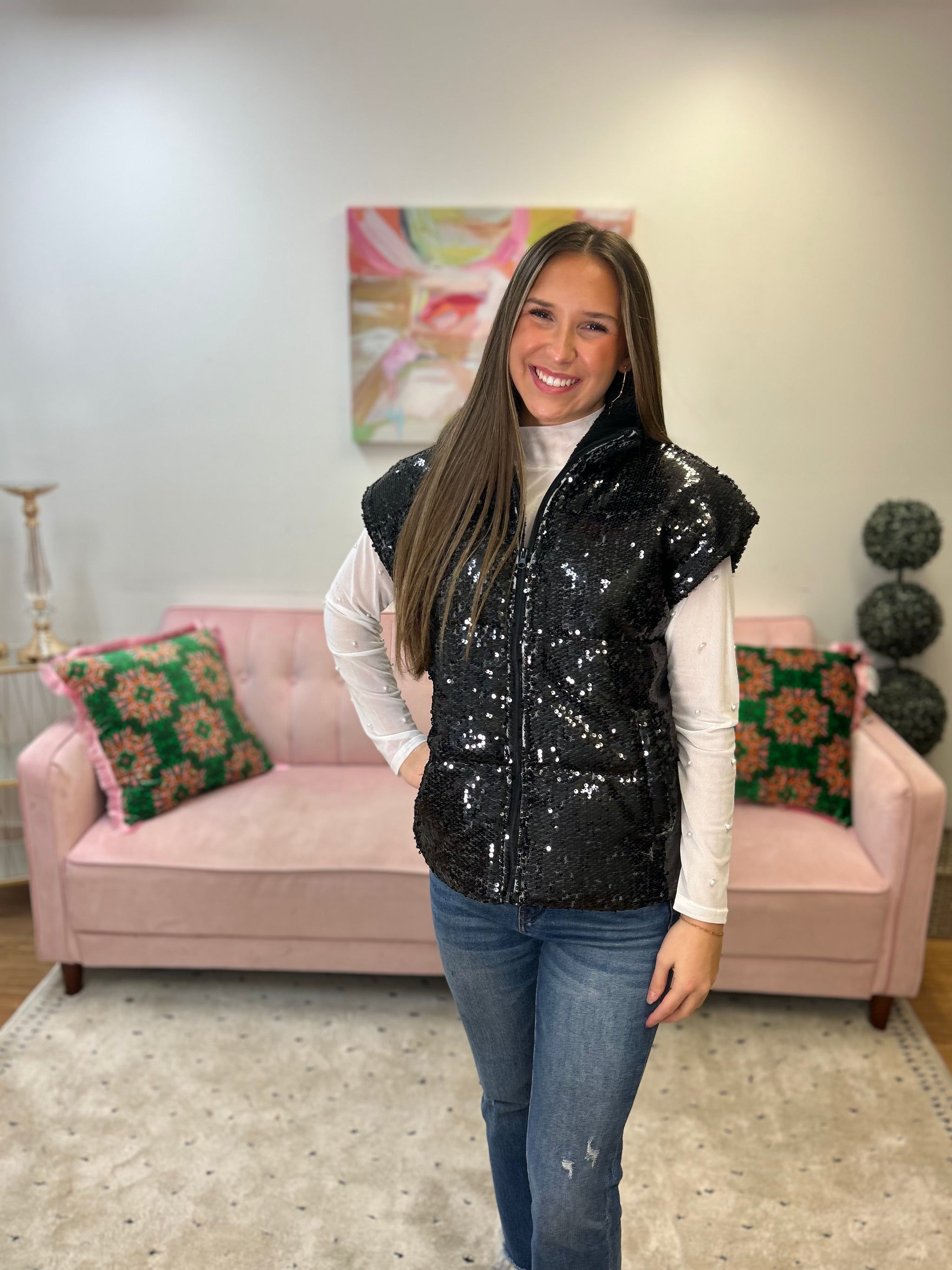 Sequin Puffer Vest