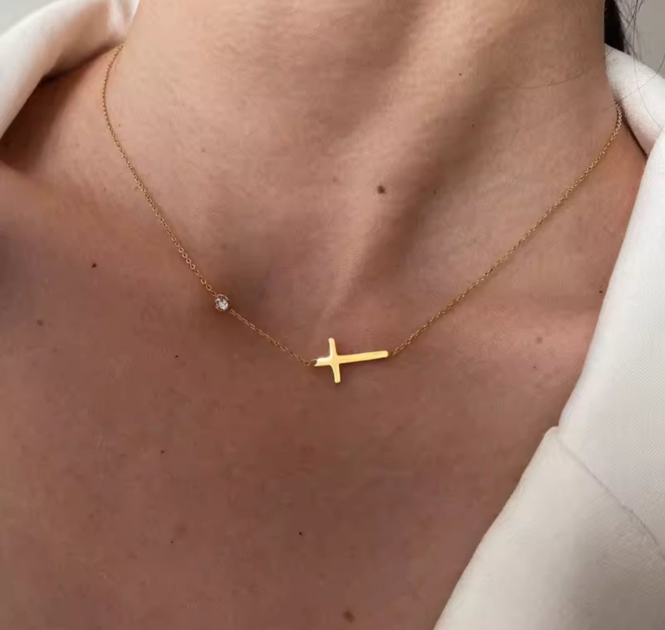 Gold Sideways Cross Necklace