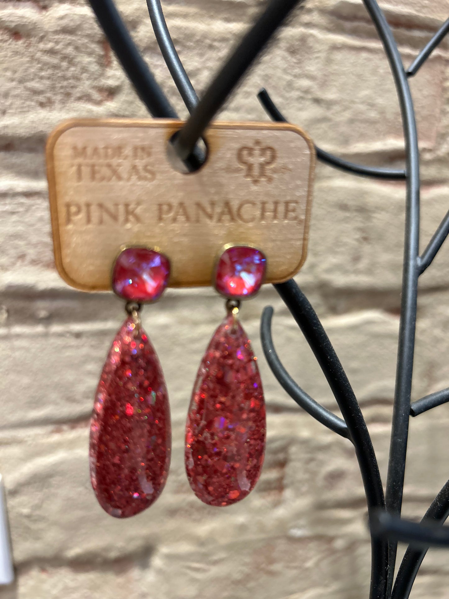Fuchsia Glitter Teardrop Earring