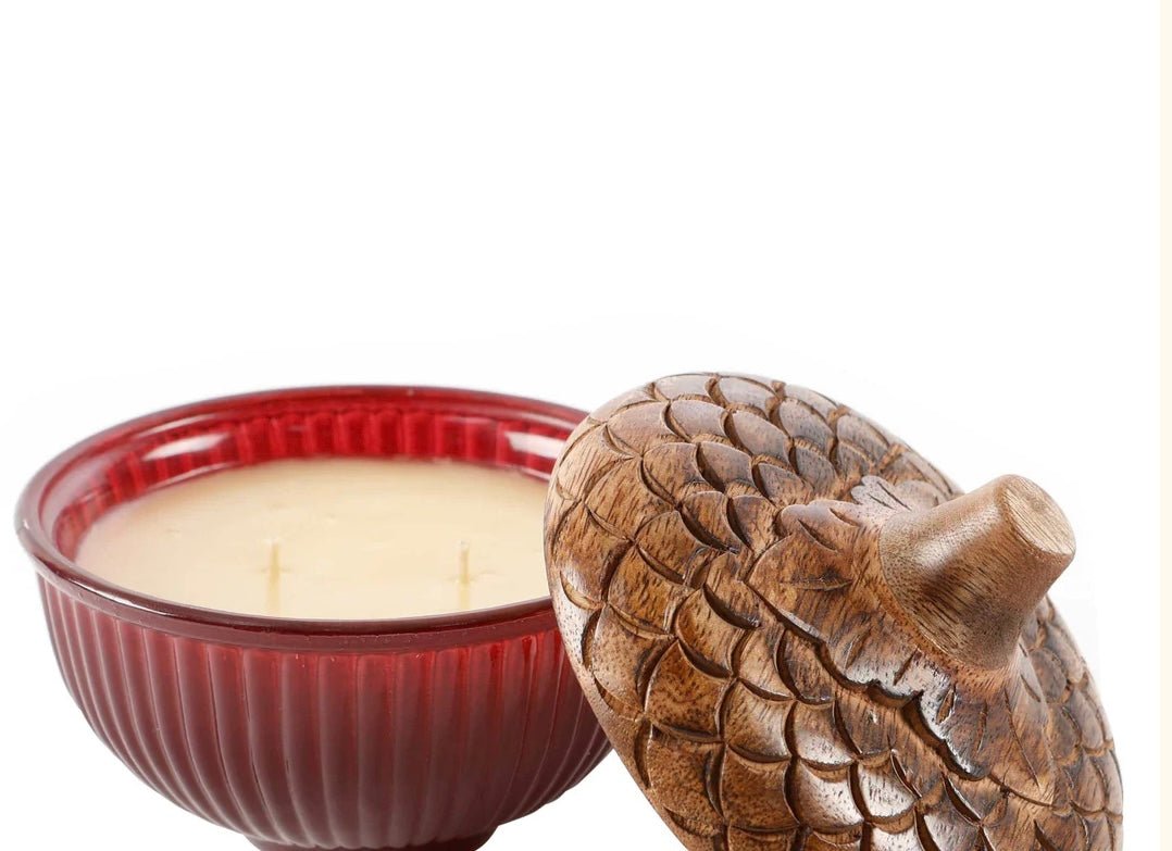 Apple Jack Red Glass Acorn Candle - Ballyhoo Boutique and Gift