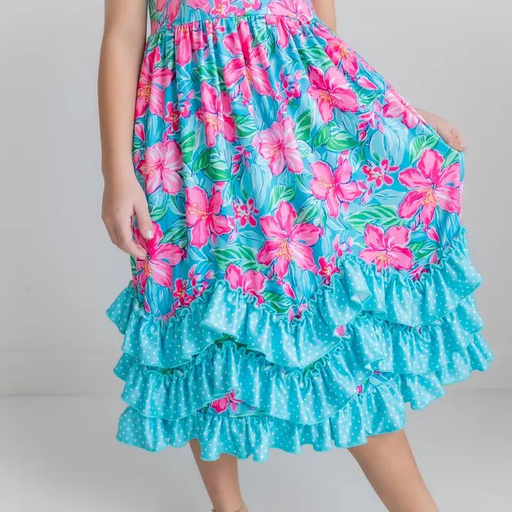 Blue Tropical Ruffle Dress - Ballyhoo Boutique and Gift