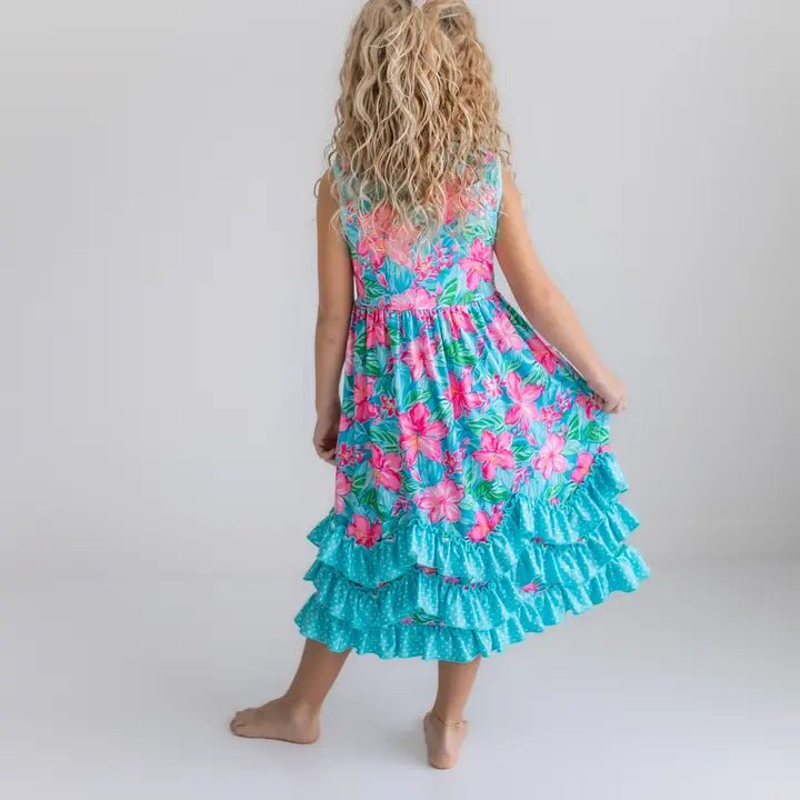 Blue Tropical Ruffle Dress - Ballyhoo Boutique and Gift