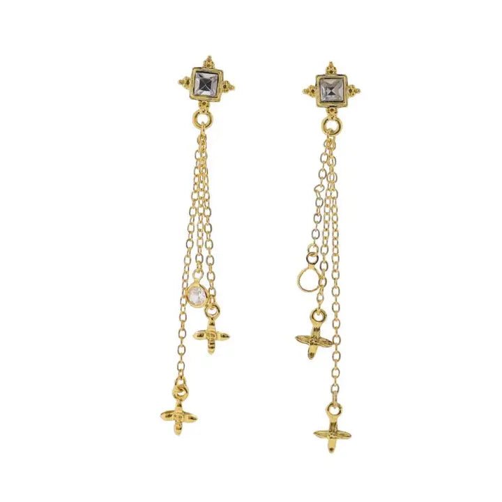 Crystal Earrings w/Fringe Cross - Ballyhoo Boutique and Gift