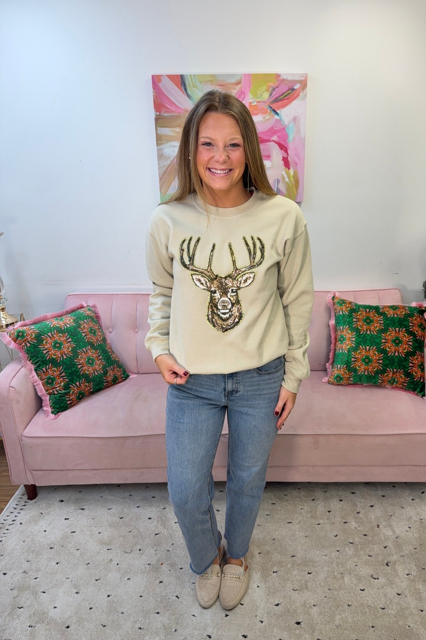 Deer Sequin Sweatshirt - Ballyhoo Boutique and Gift