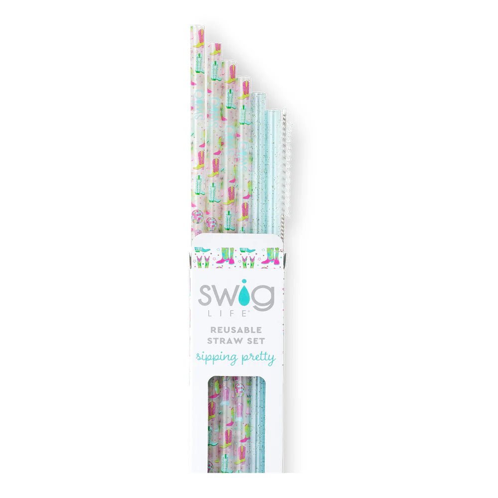 Disco Cowgirl+Aqua Reusable Straw Set - Ballyhoo Boutique and Gift