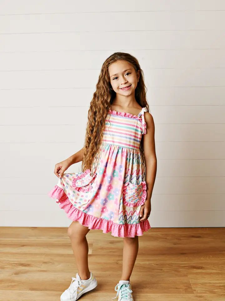 Floral & Stripe Panel Tie Dress - Ballyhoo Boutique and Gift