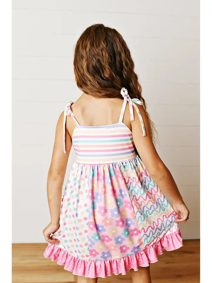 Floral & Stripe Panel Tie Dress - Ballyhoo Boutique and Gift