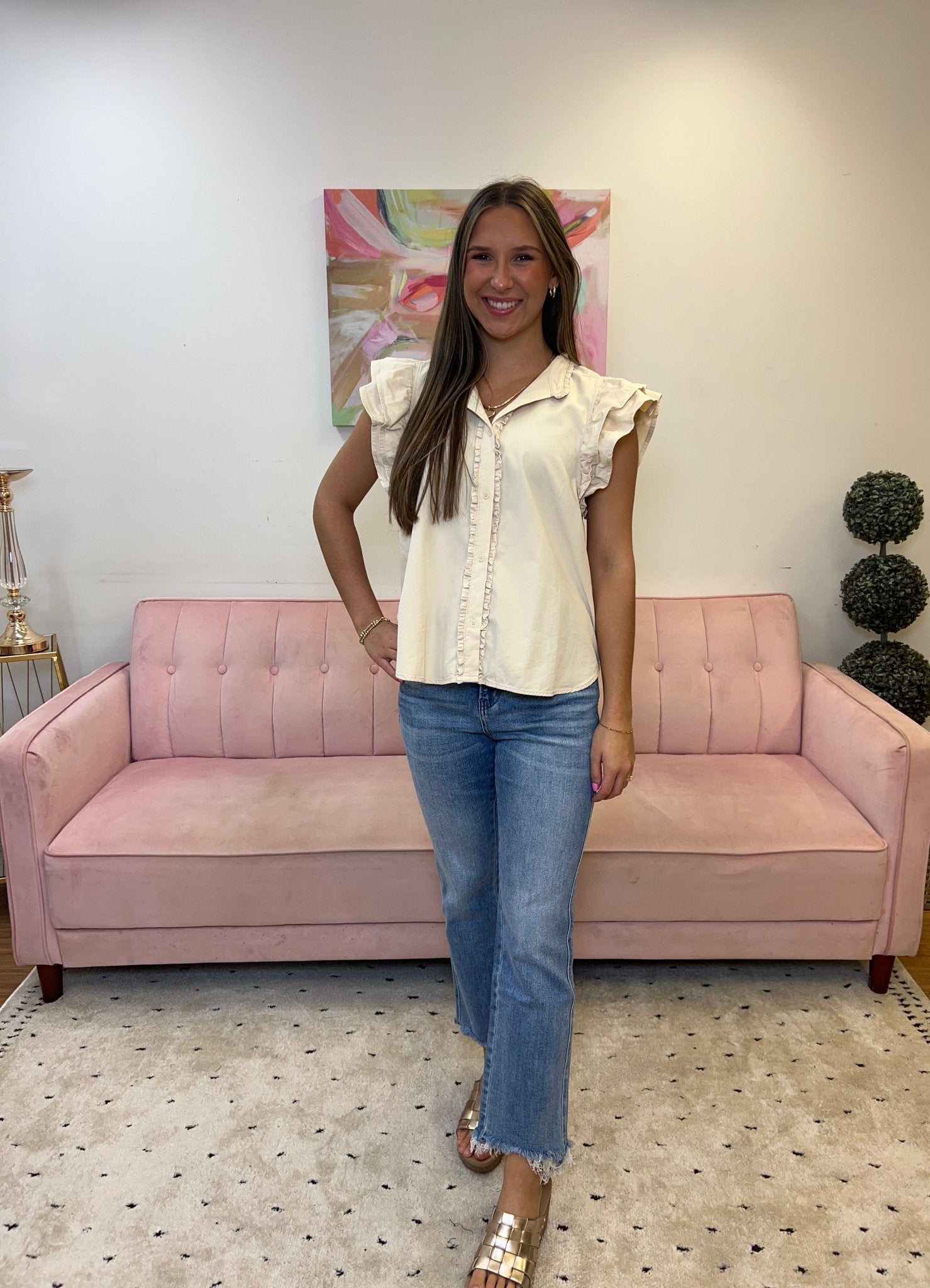 Flutter Sleeve Blouse - Ballyhoo Boutique and Gift