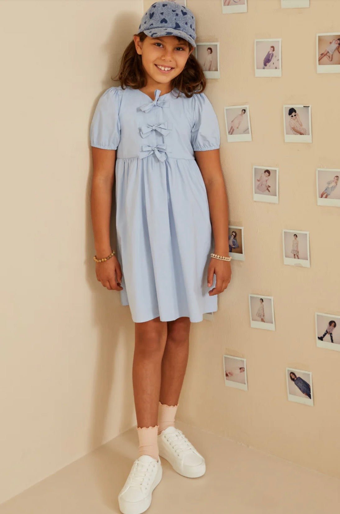 Girls Blue Bow Dress - Ballyhoo Boutique and Gift