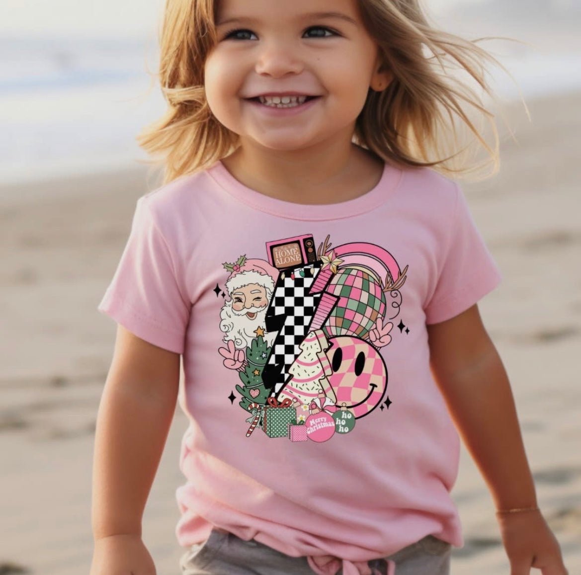 Girls Pink Retro Christmas Shirt - Ballyhoo Boutique and Gift