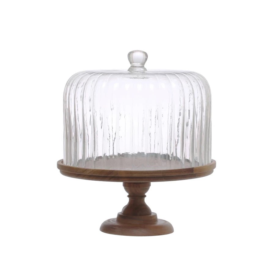 Glass Cake Stand/Wood Base - Ballyhoo Boutique and Gift