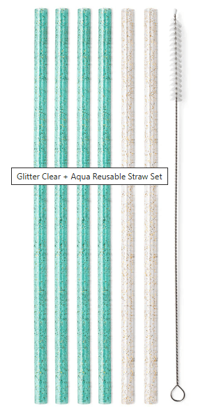 Glitter Clear+Aqua Reusable Straw Set - Ballyhoo Boutique and Gift