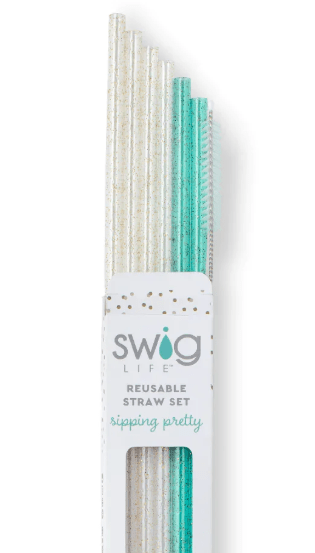 Glitter Clear+Aqua Reusable Straw Set - Ballyhoo Boutique and Gift